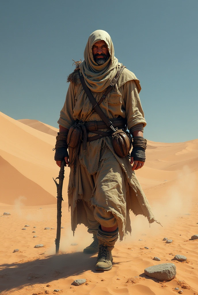 Beggar in the desert looking