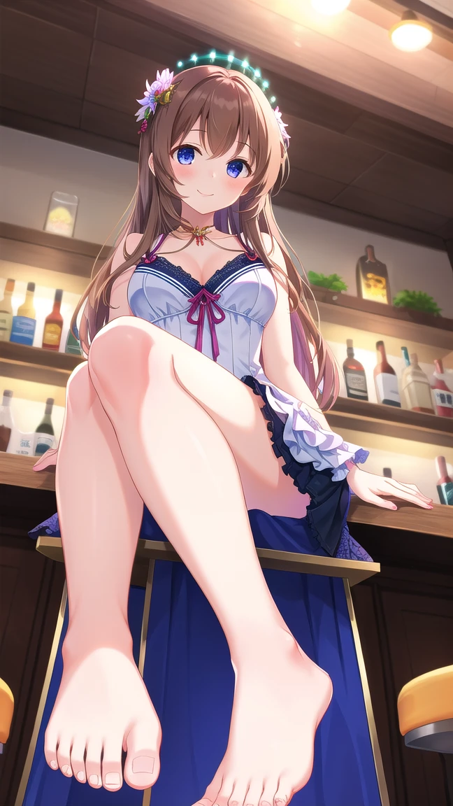 score_9, score_8_superior, score_7_superior, sauce_anime,
evaluation_Sensitive, bar counter，Social scene，Green Eyes，Long Hair，Sexy Dress，Browsing Caution，Cool expression，cool，Earrings，Holding a wine glass，Front open skirt，(((Big Futanari，)))Showing off your crotch，