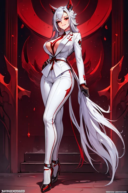 full body standing symmetrical barefeet ((black skin elf girl))), (((red ruby eyes))), (((long white hair))), (((breasts:1.2))), (((solo))), shackles on legs and arms together