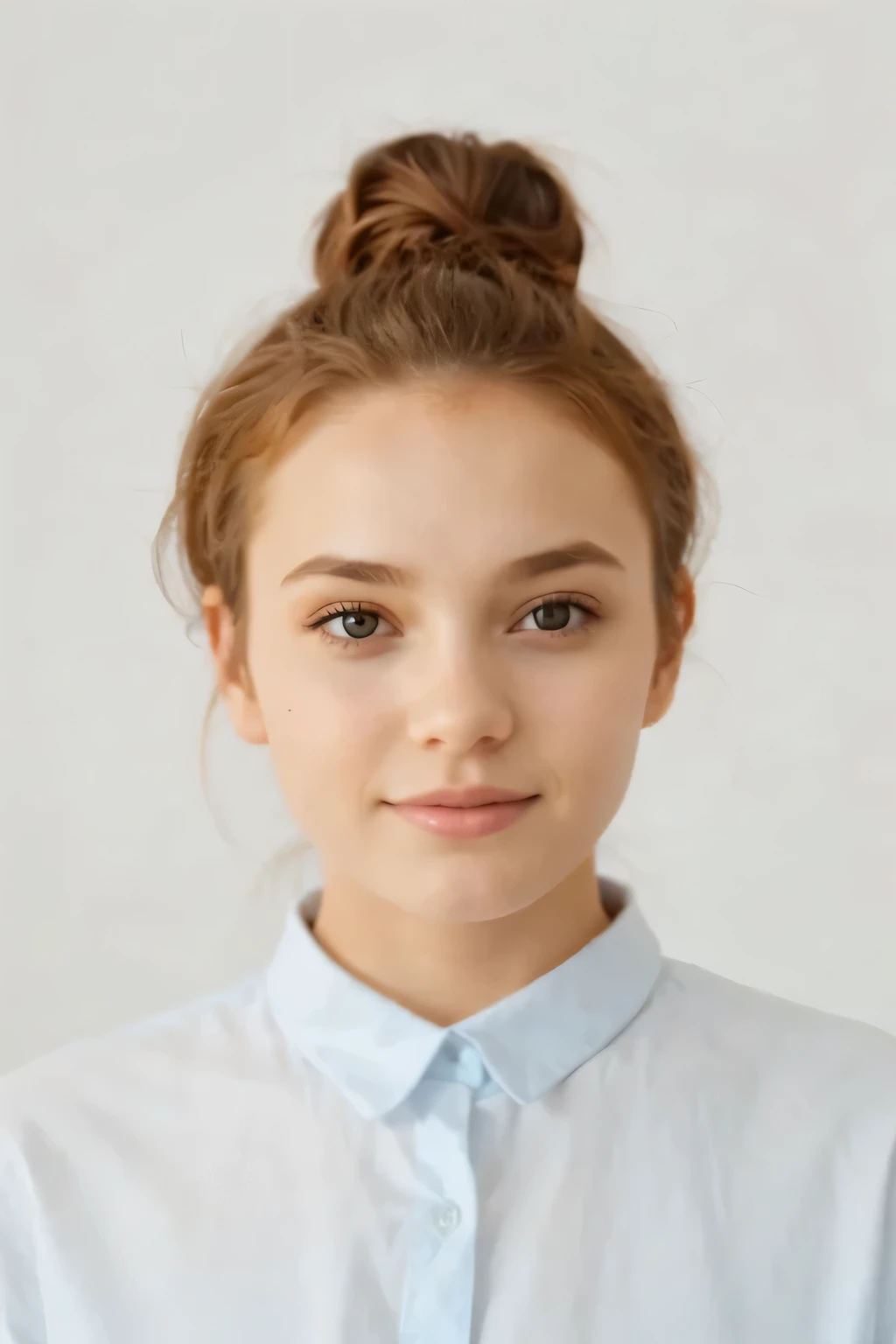 linda , 17 yr old, PICTURE REALISTIC, high resolution photo, Light brown bun hair, adolescent, short clothes