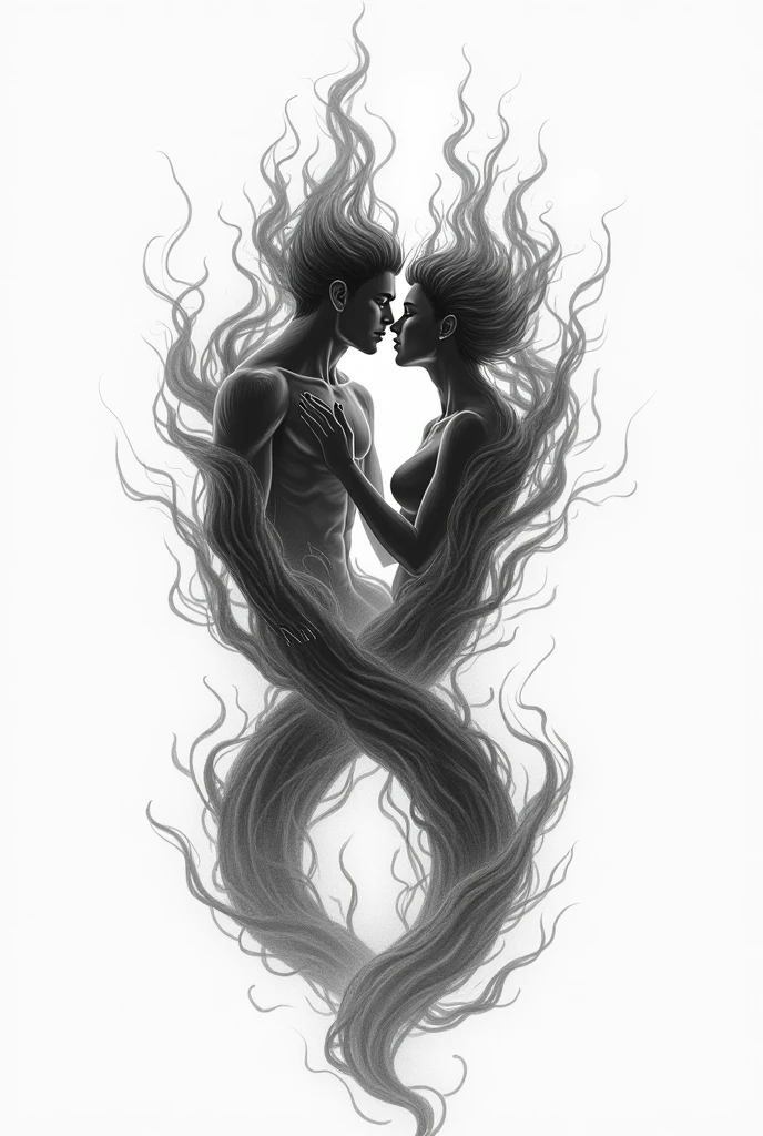pencil drawing of the moon and the sun, On the moon side a naked woman and on the sun side a naked man, together with their hand they grab a glass