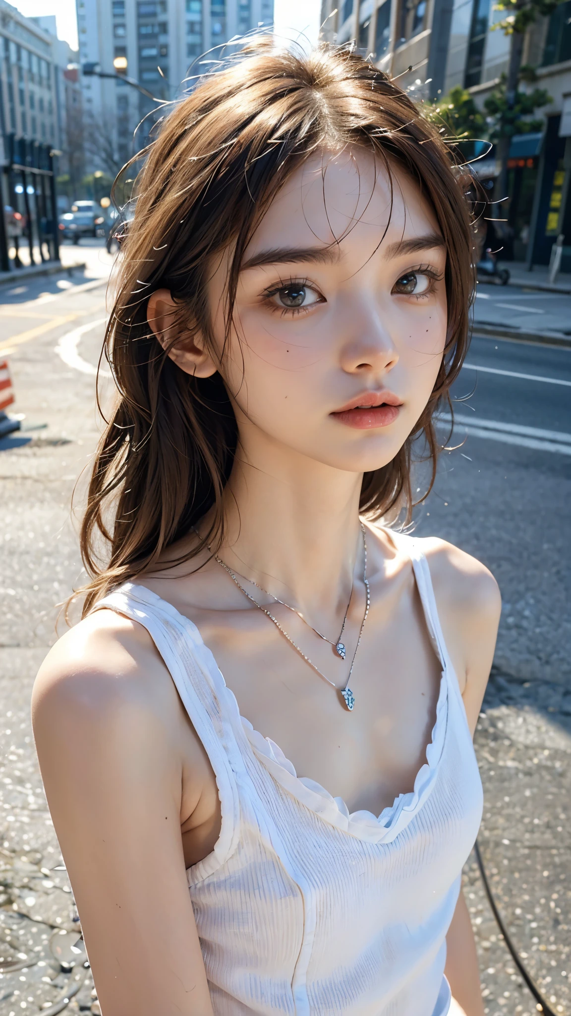 Arafed asian woman with a necklace and a white tank top - SeaArt AI