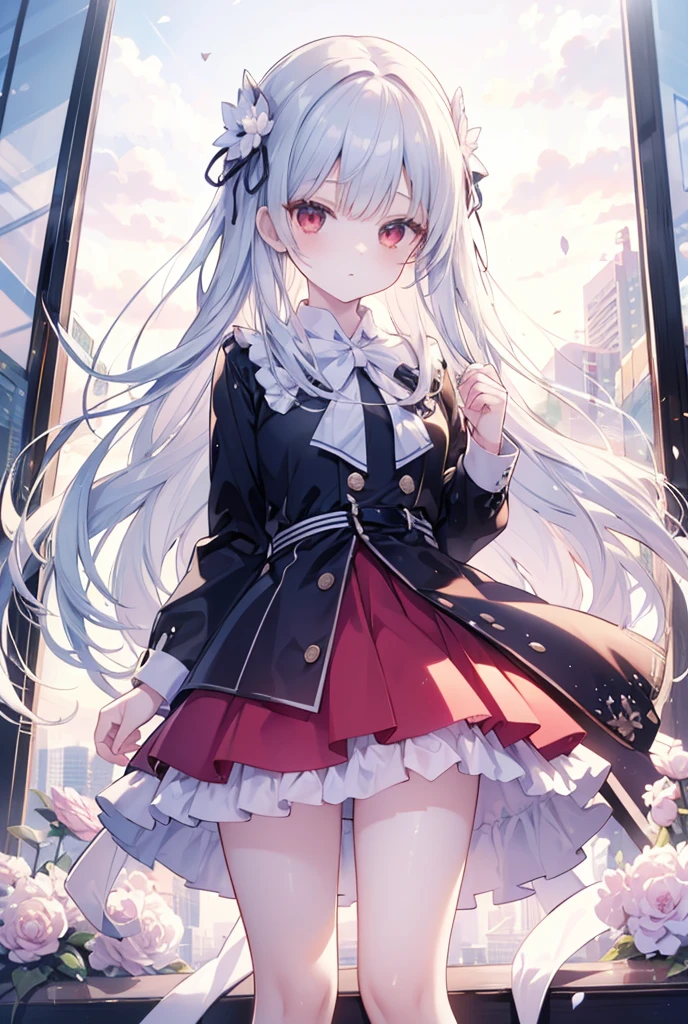 ((4K、8K、quality、Perfect Finger: 1.perfect anatomia: 1.3、The background is blurred))、(Transform the sequence)、((a beautiful slender girl、Shy Laughter、Cute big droopy eyes、Long straight hair with sides facing up、12year old girl、small bust uniform tights、longer sleeves、Ornately decorated headband))、(high legs)、Eternal、Full body depiction、wide wide shot、In the noble hall、