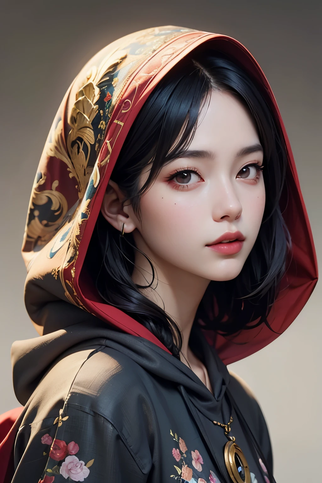 a close up of a woman wearing  and a hood, a digital painting by Yang J, Artstation, fantasy art, artgerm detailed, artgerm. high detail, extremely detailed artgerm, wlop and artgerm, artgerm and wlop, artgerm portrait, artgerm. anime illustration, trending artgerm