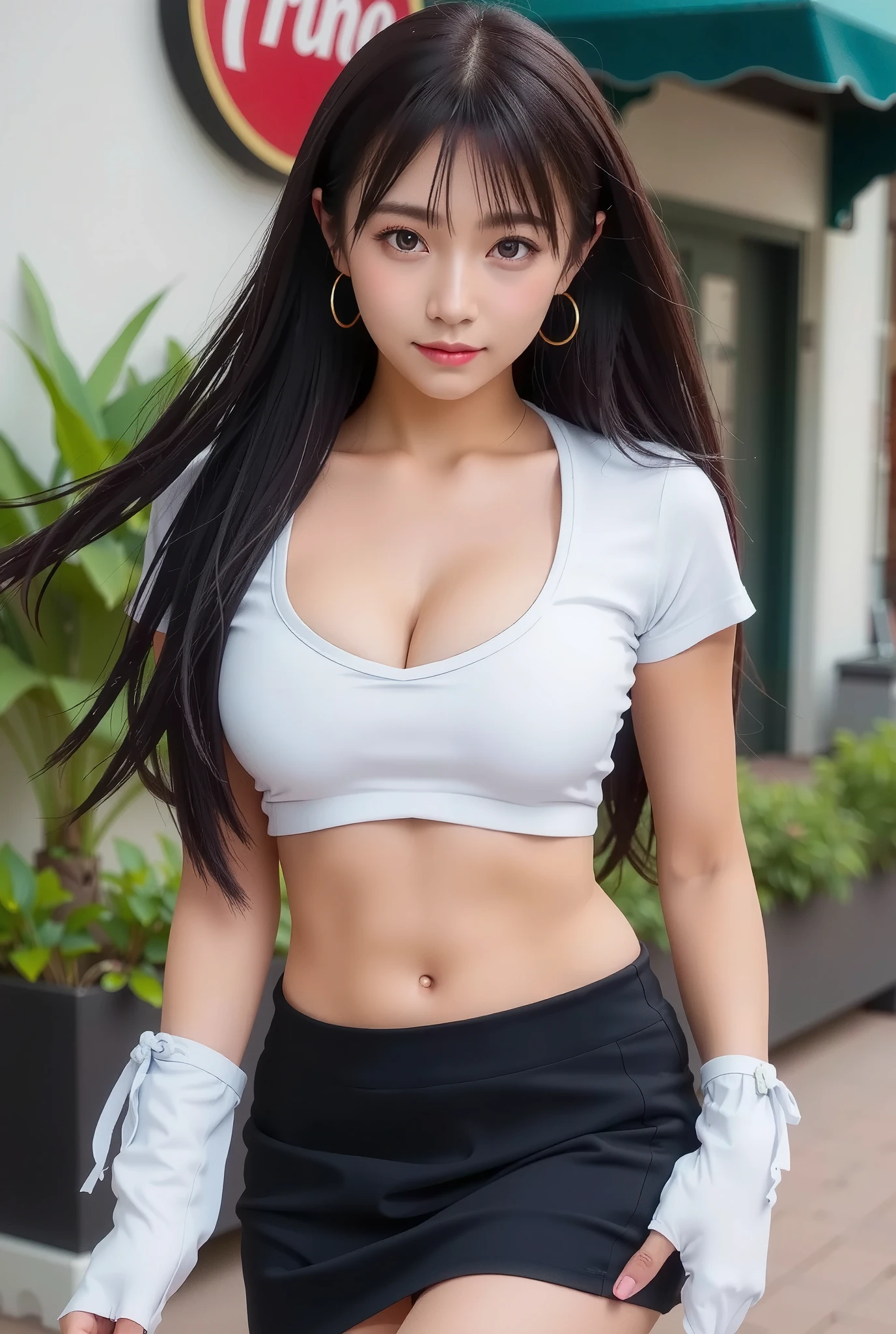 18 years old, high resolution,  Masterpiece, accurate,  top quality, ( big breasts:1.5),  black hair, ( t-shirts:1.5), ( miniskirt:1.5),( slim body:1.5),( micro lingerie:1.5),