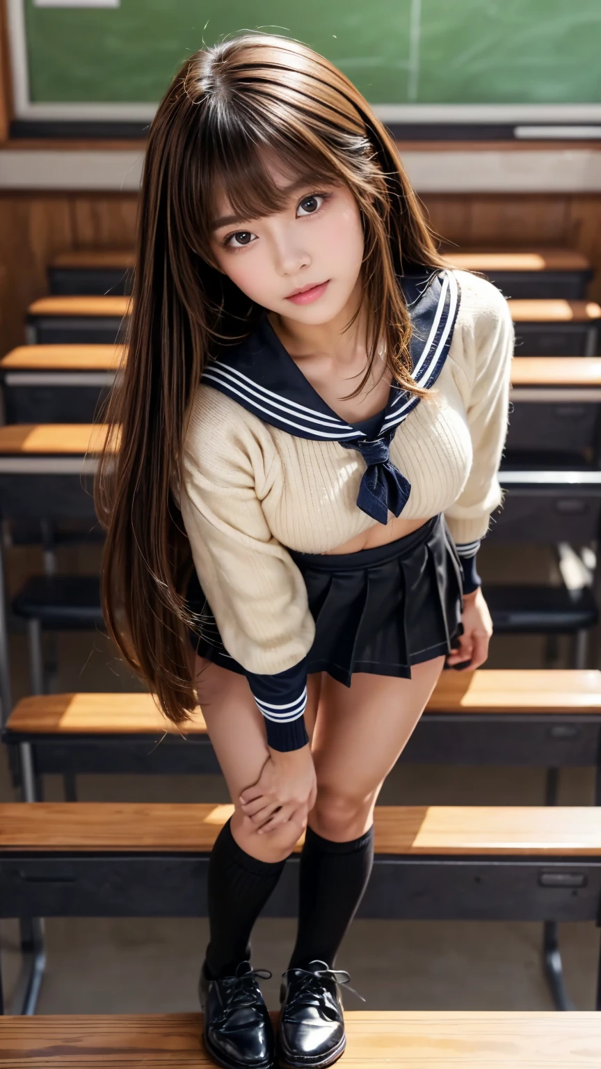 ((porn image),(nsfw)),(looking at viewer:1.2),((1girl:1.5),(full body),curvy,petite,beautiful breasts,large breasts,pale skin,(erect nipples)),((long hair),(thin hair:1.8),(straight hair:1.5),Swept bangs,(extra light coppery amber hair:1.5),(hair over one eye)),((realistic),8k,ultra HD,high resolution,best quality,masterpiece,(Sense of presence:1.5),(Dynamic:1.5),(bold:1.5)),((clothed:1.5),(school uniform:1.5)),(all fours:1.5),deepthroat,(tongue licking:1.2)