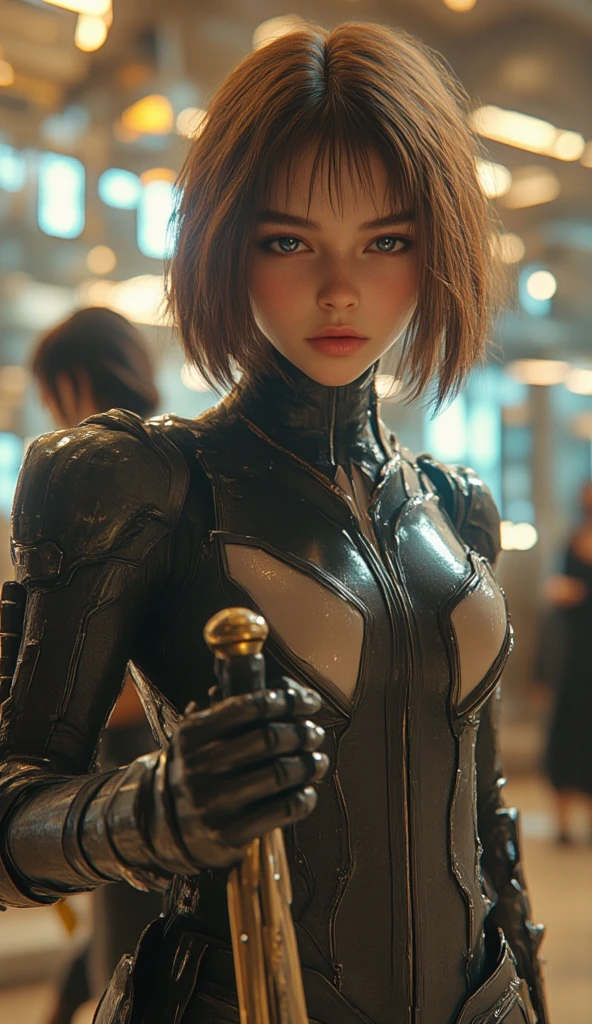 (Huge boobs:1.5), blue eyes, blob haircut, amoured