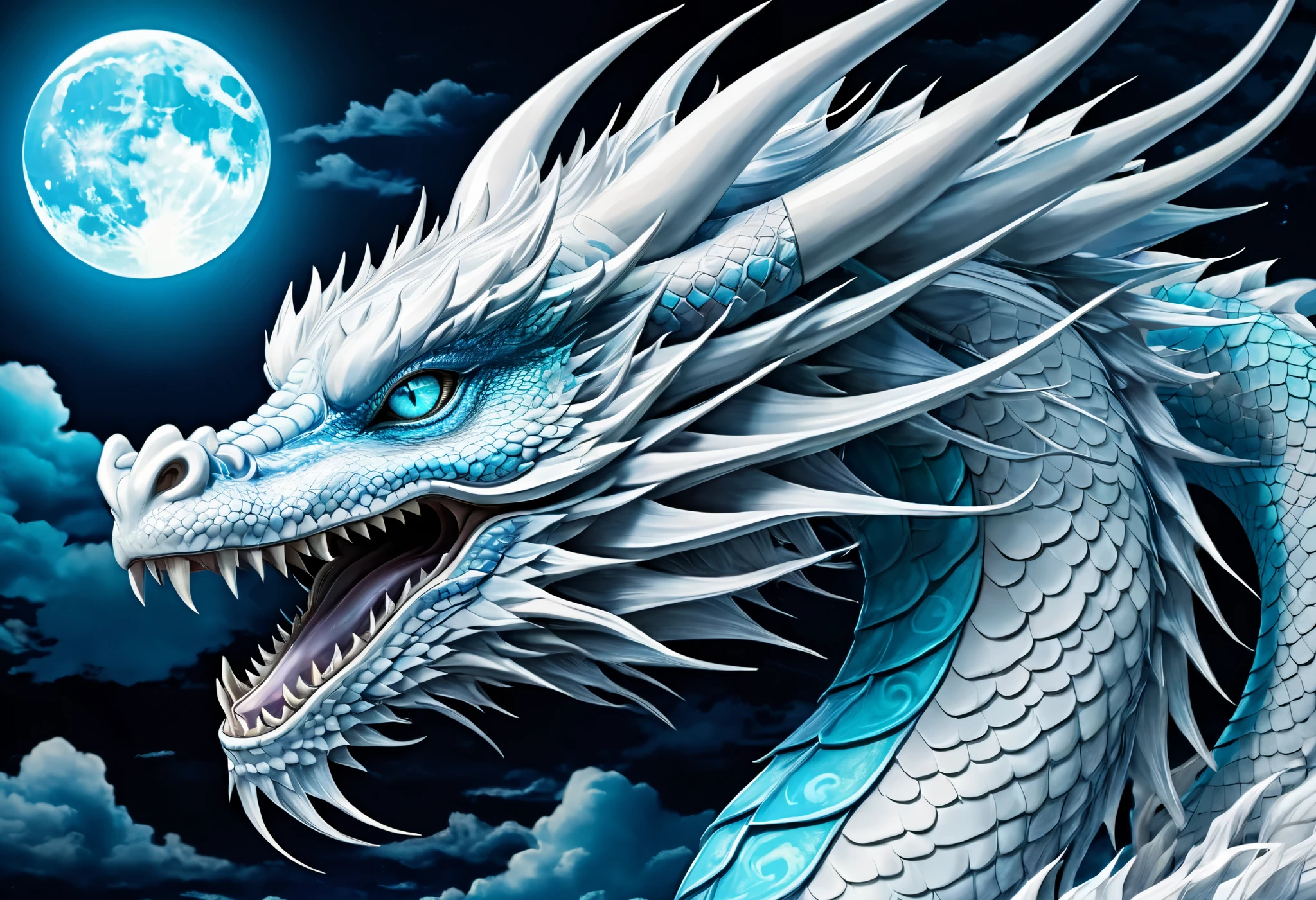 White Dragon God Elongated Body Roar Lightning Lightning Effects Aerial Flight