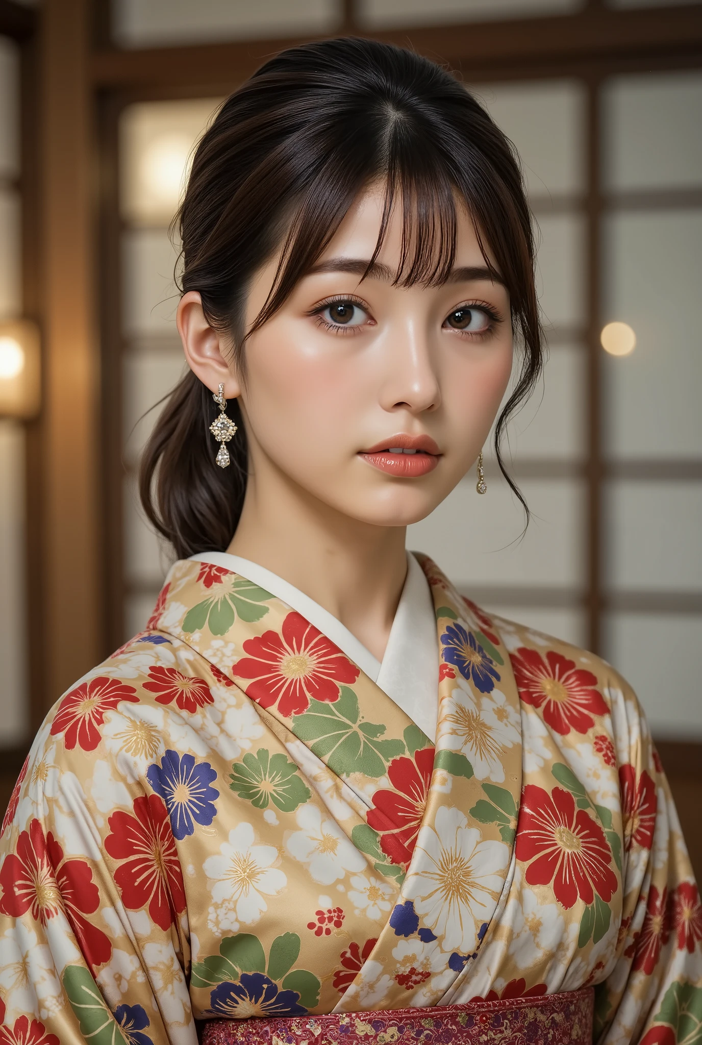 ( top quality, 8k, 32K, Masterpiece, ultra high resolution: 1.2), perfect anatomy for the lower abdomen, ( Photorealistic: 1.2), ( sharp concentration), Soft light, ( accurate anatomy), man penetrates a man , 1 girl, (cowboy shot: 1.5), sexyな遊女, cute face, 絶妙なジュエリーで飾られた美しく enchantingフィギュア , enchanting, sexy, erotic, beautiful face, detailed and perfect face , Round face, big, even eyes , Expiration Ratio, Big Breasts, slim waist, sexy thighs, Dynamic Poses , wearing sexy open kimono. (No.), A beautiful adult Japanese woman who accurately expresses the texture and intricate patterns of a kimono, Yoshiwara in the Edo Period, Yoshiwara at night , sensual atmosphere,
