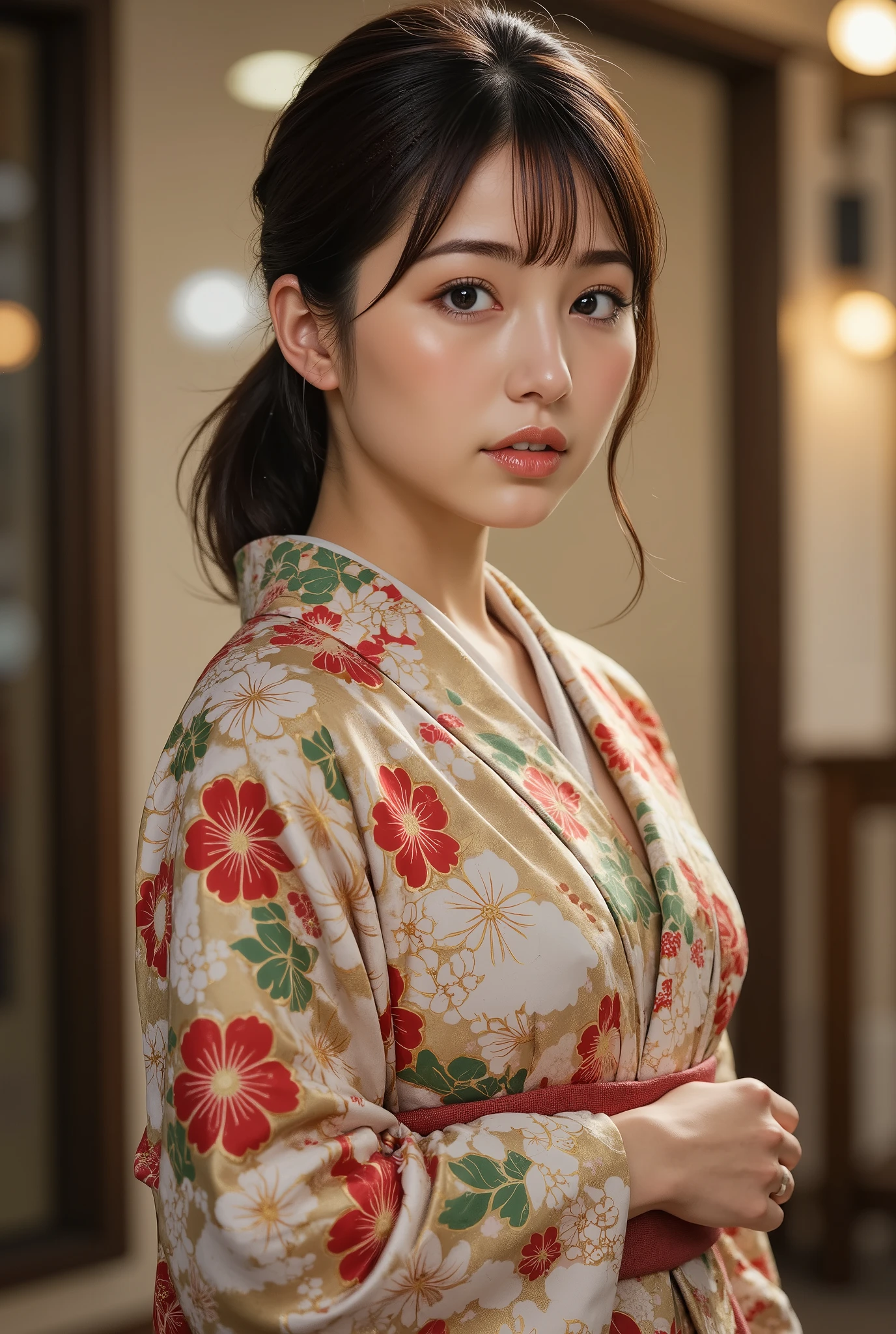 ( top quality, 8k, 32K, Masterpiece, ultra high resolution: 1.2), perfect anatomy for the lower abdomen, ( Photorealistic: 1.2), ( sharp concentration), Soft light, ( accurate anatomy), man penetrates a man , 1 girl, (cowboy shot: 1.5), sexyな遊女, cute face, 絶妙なジュエリーで飾られた美しく enchantingフィギュア , enchanting, sexy, erotic, beautiful face, detailed and perfect face , Round face, big, even eyes , Expiration Ratio, Big Breasts, slim waist, sexy thighs, Dynamic Poses , wearing sexy open kimono. (No.), A beautiful adult Japanese woman who accurately expresses the texture and intricate patterns of a kimono, Yoshiwara in the Edo Period, Yoshiwara at night , sensual atmosphere,