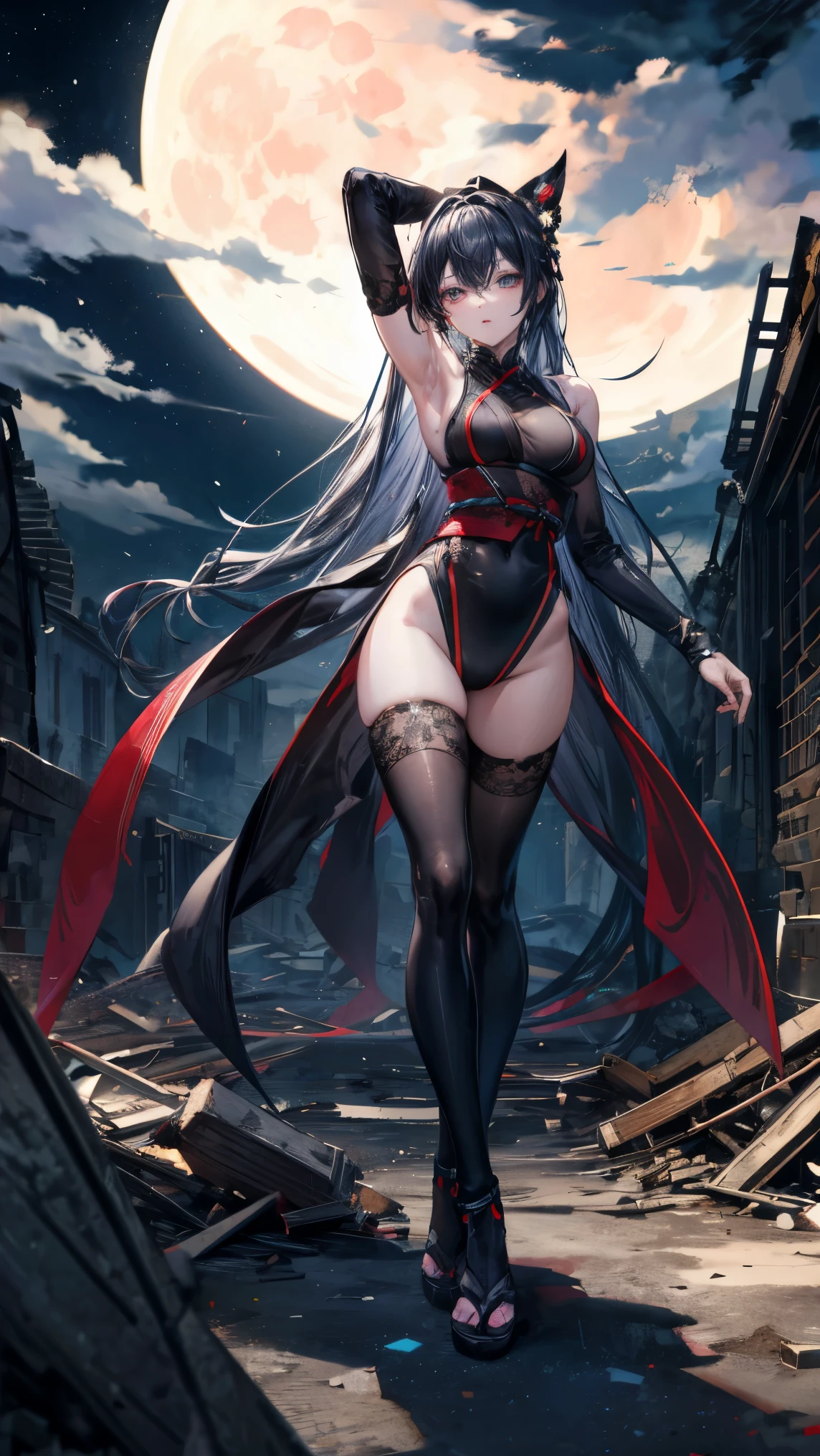 A colossal giantess succubus walks into a tiny city, breaking the floor, the tiny people and everything with her heels, she looks down and mocks you as you see from below her tiny tits and long legs covered all in transparent pantyhose, look down, evil, better quality, close, photo under her, Giant succubus, massive, long legs, sexy legs, slim body, sexy body, hot, goddess, tiny people, crushing, blood, sadystic