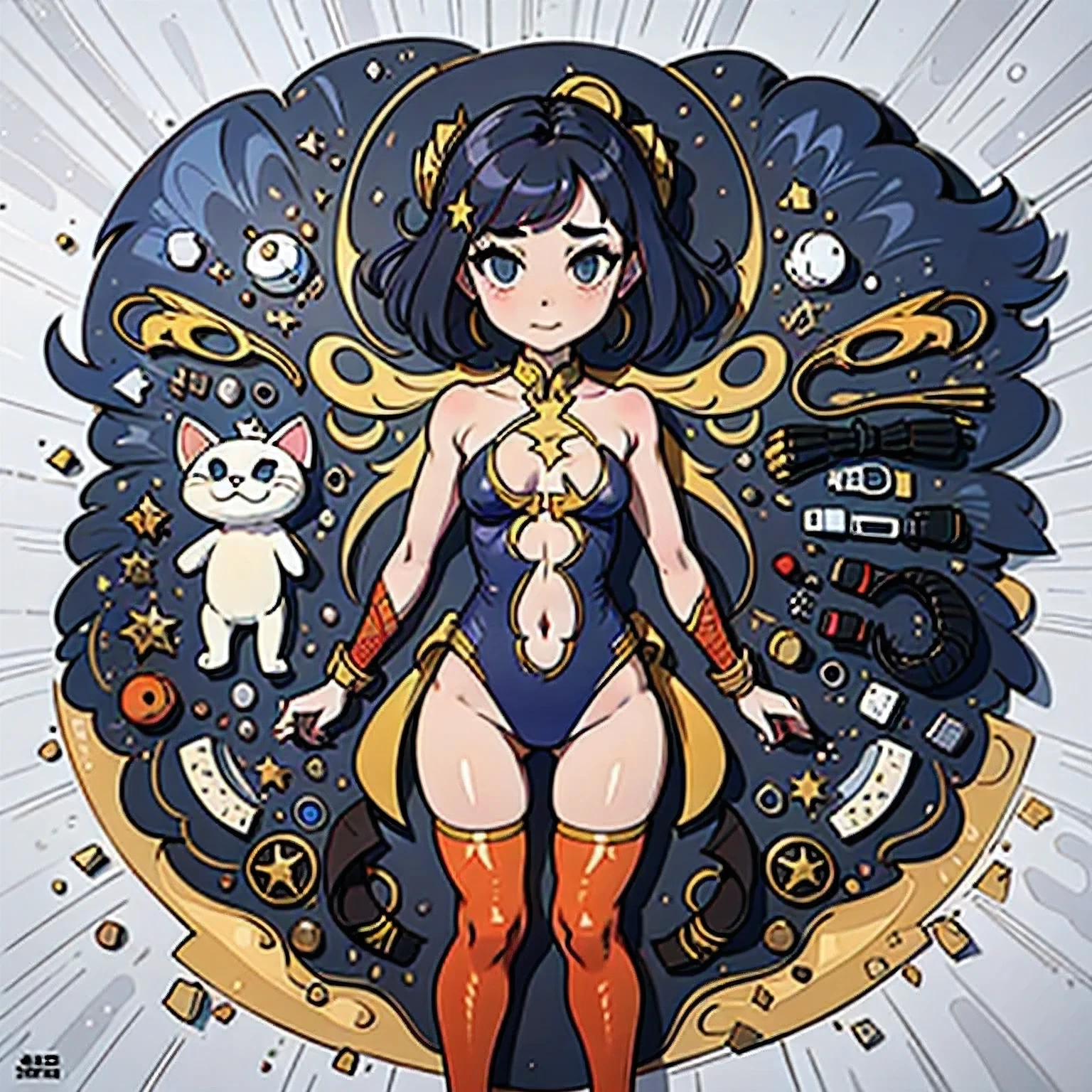 (masterpiece), (best_quality), (ultra-detailed), (illustration), (welcoming), 1girl, (spunky vacuum tube office lady miko:1.3), (on a Russian, interstellar plain background:1.3), scenery, (full body:1.4), glowing black hair with yellow highlights, long bombshell hair, brown eyes, [:creative costume design:0.2], scarf, (african, dark skin:0.6), official art, vivid color, finely detailed, hyper detailed, 8k, high resolution illustration, absurdres, intricate detail, (happy, (smile:0.4), open mouth:0.8)<lora:GoodHands-beta2:1.3><lora:EnvyCuteMix03:1>
