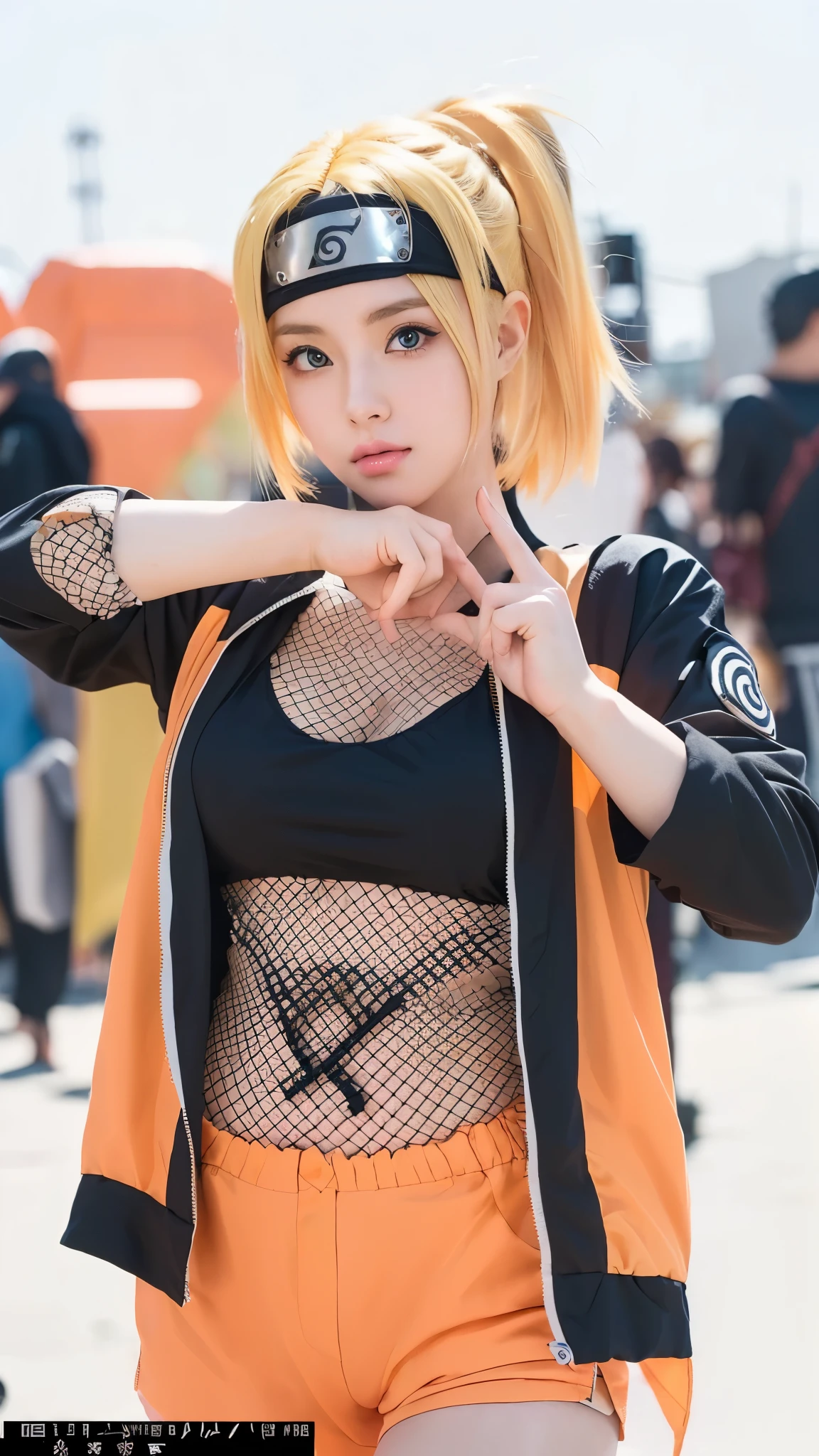 generate Naruto from naruto anime, best quality, masterpiece, 1girl, smile, (solo:1.1), raytracing, ultra detailed, 8k wallpaper, wide hips, tsundere face, large breast, ninja headband. (long hair:1.1),yellow hair, ((blue eyes)), looking at viewer, collarbone, orange bikini, cleavage, female, at ramen shop, eating ramen. cat whiskers cheek, masterpiece, best quality:1.2),(8k,highres,RAW photo,realistic,photo-realistic:1.3),(detailed skin texture,detailed cloth texture,beautiful detailed face:1.25),professional lighting,photon mapping,beautiful soft light,radiosity,physically-based rendering,model shoot style, model shoot style, (extremely detailed CG unity 8k wallpaper), full shot body photo of the most beautiful artwork in the world, complex 3d render ultra detailed, looking at viewer, 18 yo, wet hair, real human skin, vibrant details, hyperrealistic, beautiful, octane render, 8k, best quality, masterpiece, an extremely delicate and beautiful, extremely detailed ,CG ,unity ,wallpaper, (realistic, photo-realistic:1.37),Amazing, finely detail, masterpiece,best quality,official art, extremely detailed CG unity 8k wallpaper ,extreme detailed eyes, (perfect face), shiny skin, colorful, highest detailed, vibrant colors, ultra high res, (high contrast), intricate, lens flare,