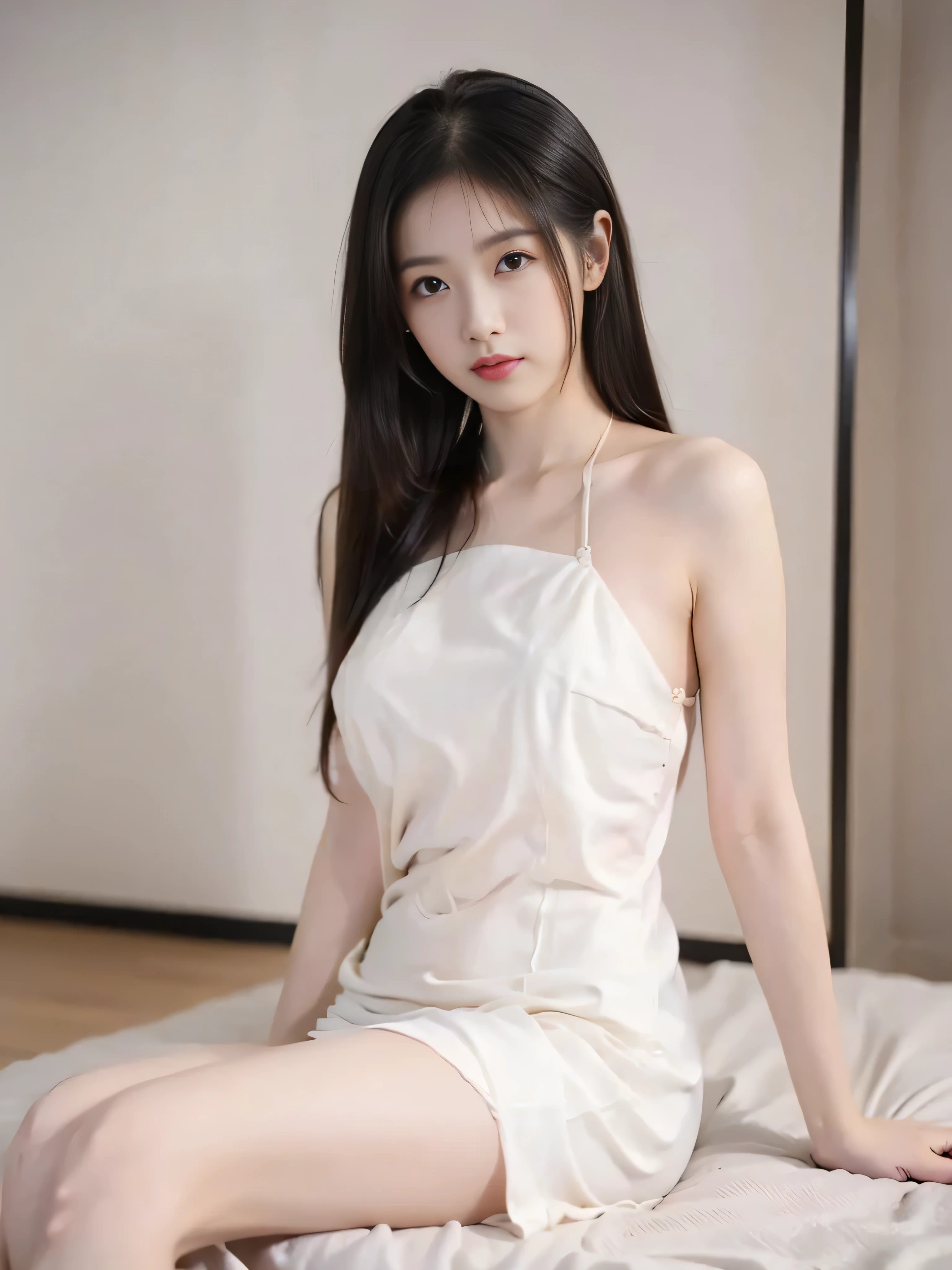 a pretty girl , Medium length hair, very plump breasts ,A beautiful girl with a clear body outline , simple background,Lying down
