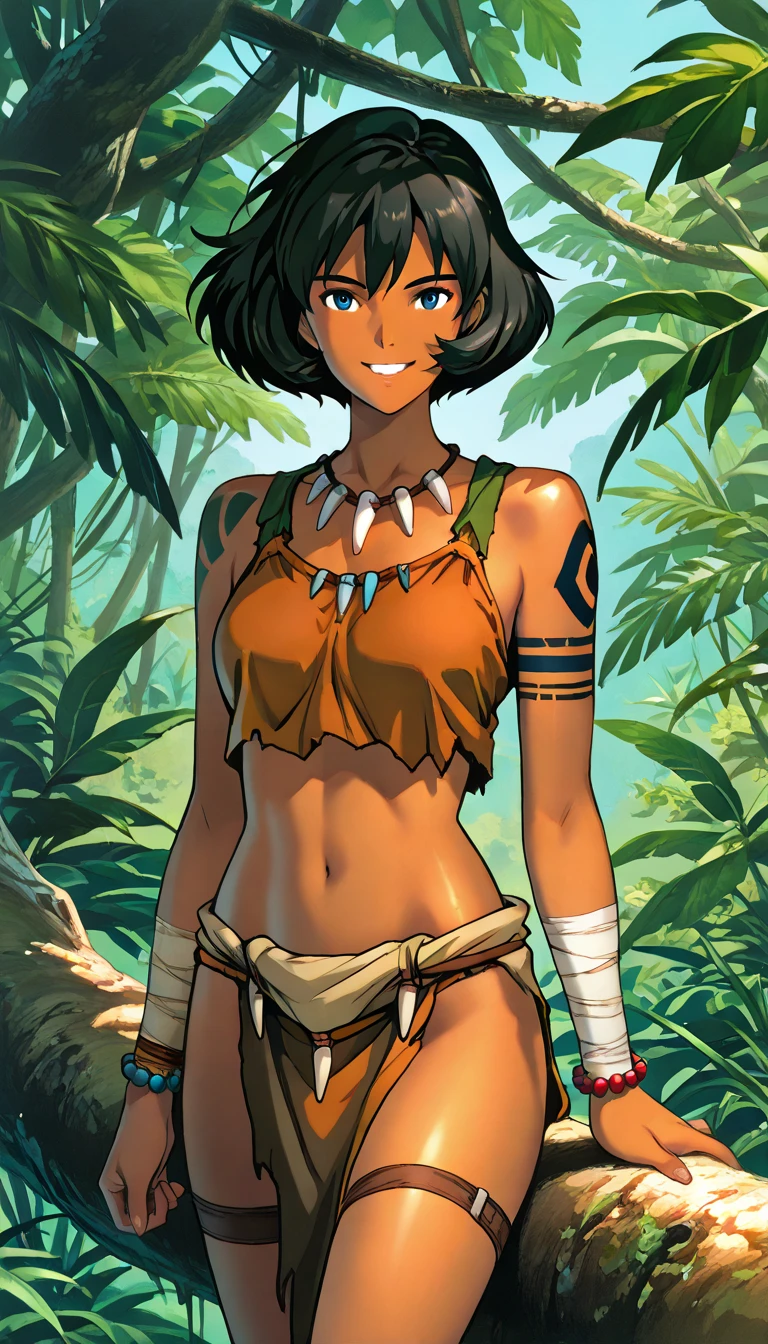 (keane,1girl), (extremely detailed CG unit 8k wallpaper),(master part), (best quality), (ultra detail), (best illustration),(melhor ombre), cowboy shot, (Sharp eyeliner, ombre, detailed eyes:1), Jurassic, forest, leaves, break , (one piece style), barbarian, amazon goddess, armlet, bikini armor, bracer, circlet, upper body, short black hair,blue eyes,short hair,