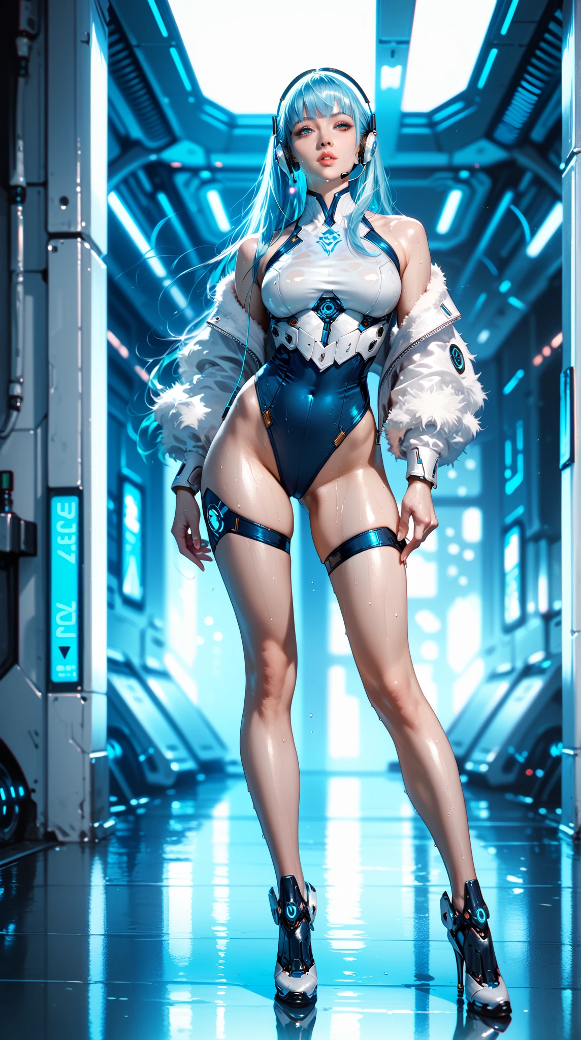 Clear pubic contours，Enlarged preads her legs apart，Huge ass，Huge breasts，see-through transparent clothes，nakeness。