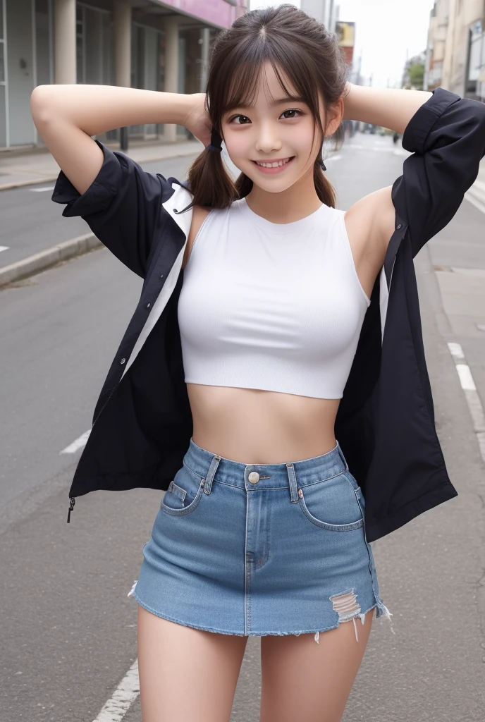 A girl, kneeling on the playground after school, ((full body visible)), far away from viewer.
She is a beautiful, pretty, adorable, cute, young, teen.
She is slim, slender, petite, skinny, (flat chest), (tiny boobs), (small breasts).
She is sweating, wet, soaked. Clothes transparent, sweat on skin, wet hair.
She is grinning, smiling. She looks natural, relaxed, unpretentious.
Trickery face. Making funny faces. (Tongue sticking out), telling a secret, hiding a secret, shy, excited.
She stares, looking at viewer.
She has a black ponytail.
She wears school uniform, a rolled-up white shirt with blue collar,(a colored Corduroy sport bra under shirt), blue shorts, wearing two layers.
shirtlift, . (((She lifts up her shirt, showing off her sports bra underneath))).
Camera focused on her face, light on face, very large aperture, ((f/1.2)), shallow depth-of-field, strong background lens blur, ISO 3000, auto white balance,
Extremely detailed, professional lighting, soft light, raw photo, fashion model for uniqlo,
best quality, masterpiece, award-winning photography, huge filesize, 8k, highres,
shot on Sony DSLR.
