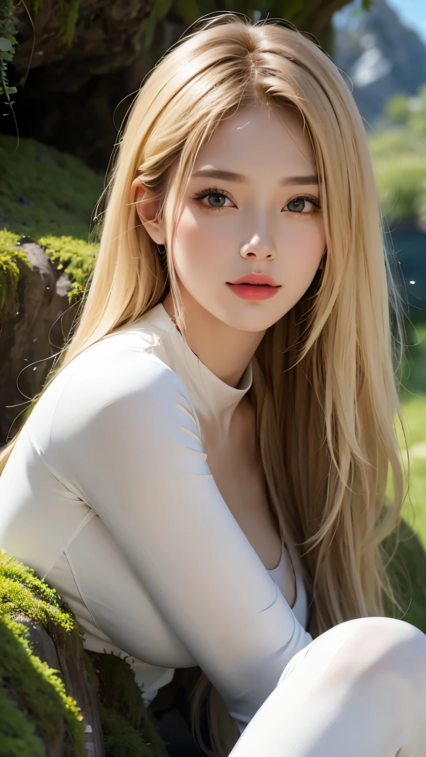 1girl in, age19, Solo, Long hair, Colossal , Looking at Viewer, blondehair, Bare shoulders, jewely, Full body, (Very detailed 8k wallpaper), Soft lighting, High quality, Film grain, Fujifilm XT3 sharp focus, F 5.6, high detailing, Sharp Focus,(Natural light), (gros-plan:1.2), (Seductive), off shoulder red t-shirt, Realistic, A sexy, a erotic