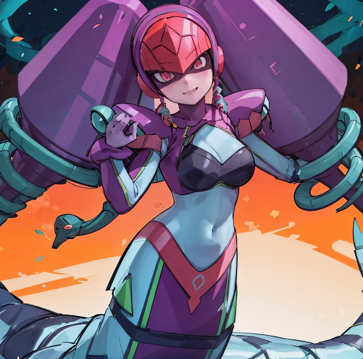 twintails,twin drills, rubber suit, helmet,Lamia
