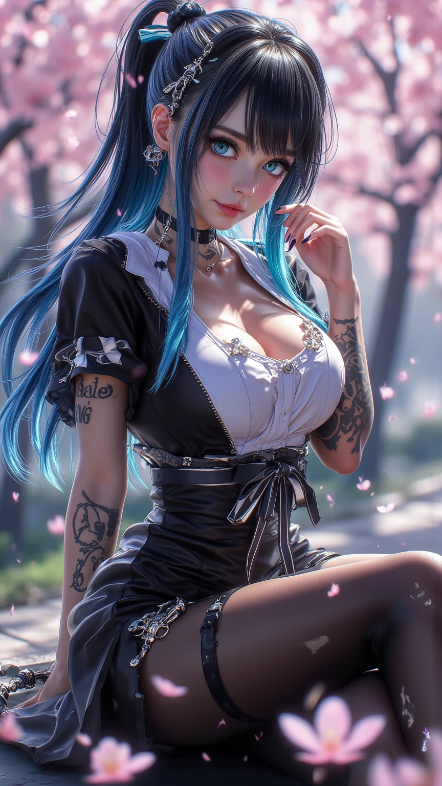 shukezouma, octane render, hdr, (hyperdetailed:1.15), (soft light, sharp:1.2), 1girl, beautiful girl, ultra detailed eyes, mature, plump, thick, painting drops, paint teardrops, woman made up from paint, entirely paint, splat, splash, long colored hair, erotic clothing made from paint, ultra detailed texture erotic clothing, paint erotic clothing, paint bulb, exposed cleavage, sexy, paint drops, outdoors, exposed shoulders, sakura trees, tears, sexy, shoulders visible, thighs exposed