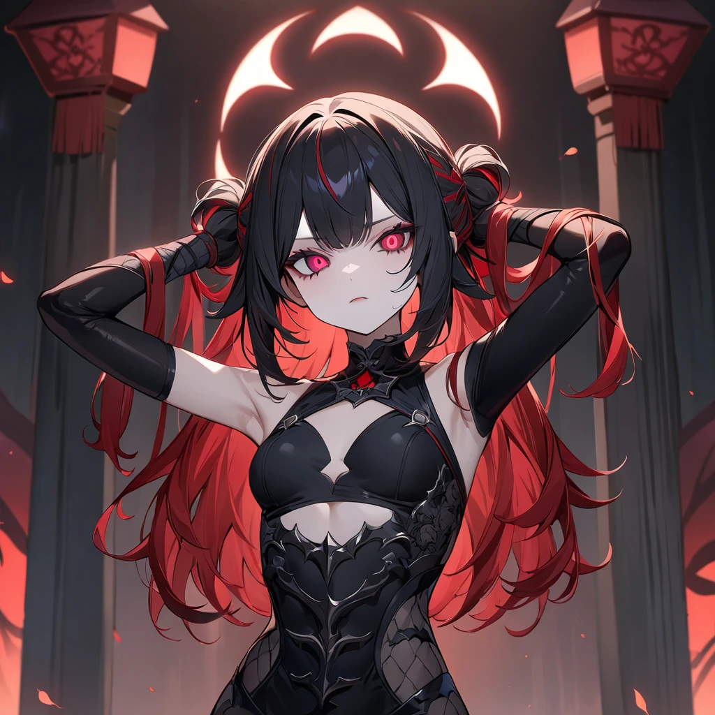 (masterpiece, top quality, very aesthetic, 4k、illustration), intricate detail, 1woman,Standing 、(upper body)、dark persona、(),Cute 、、Random Hair Color、,middle hair,sidelock ,Random Color eyes、ninja clothes、small breasts、Slim 、