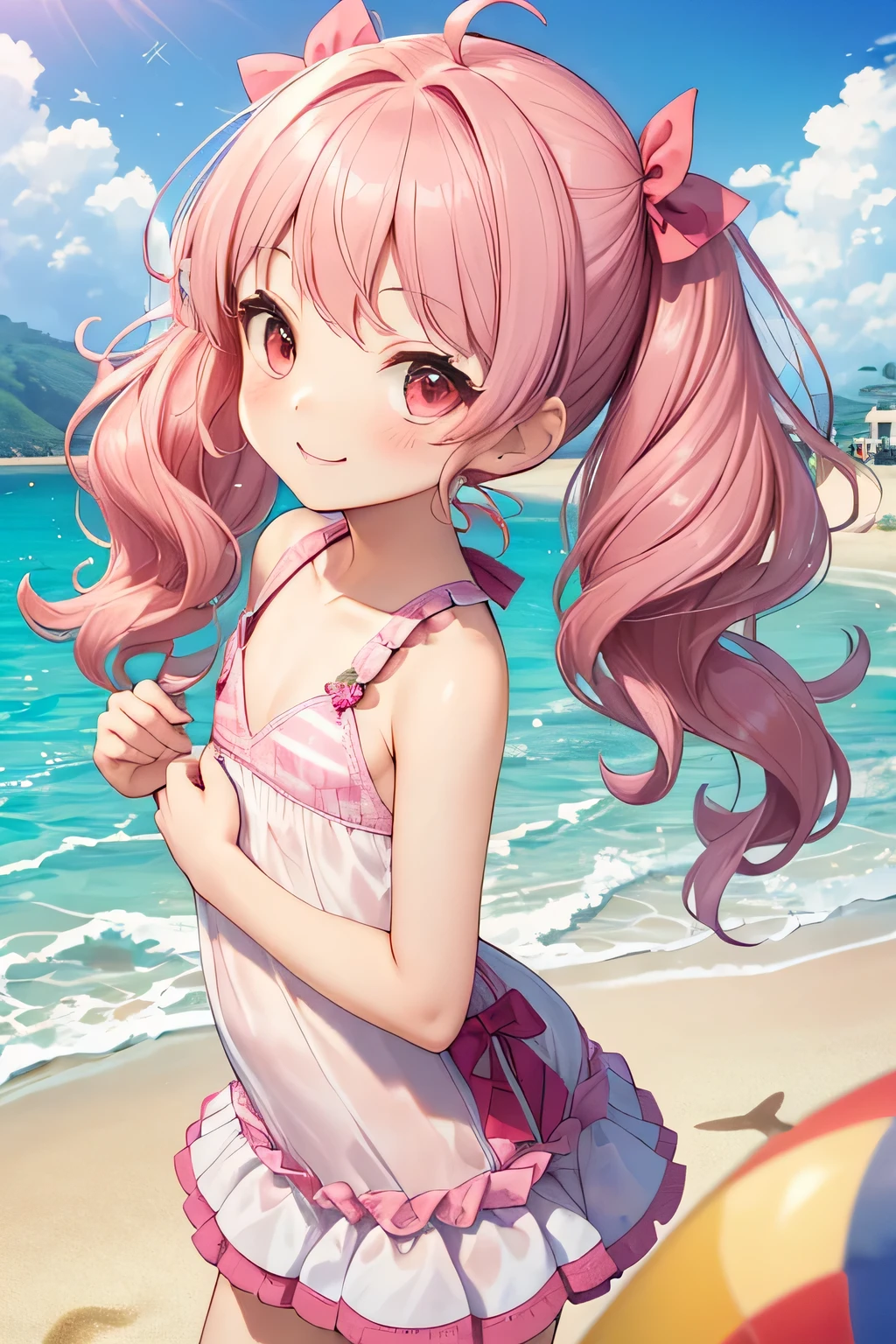 ((((Petite:1.5)))),,(pink hair:1.5),(long tails hair:1.5),(Beach waves hair:1.5),
,smile,concert,
(boyish chest:1.5),(idol dress:1.5),,(:1.5),,(:1.5) 