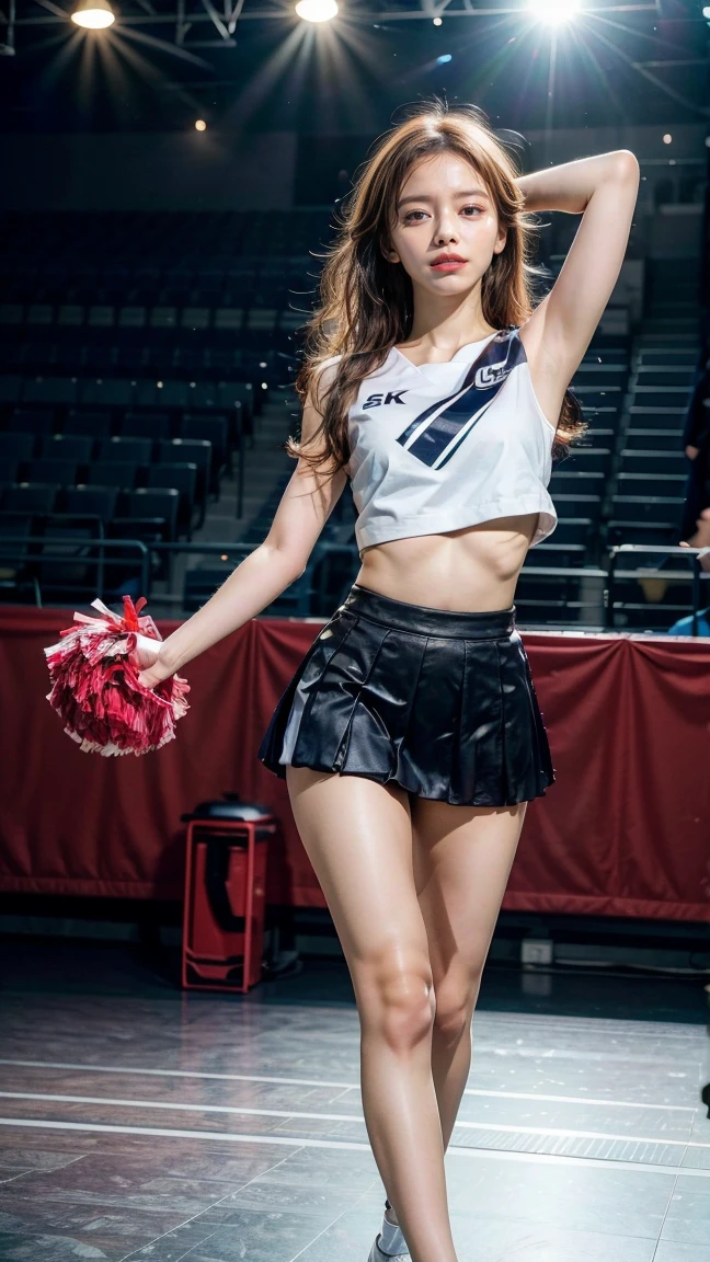 ((metallic Cheerleaders:1.5)), (Mainly black, white and purple. Tight one-shoulder tops:1.5), (Black, purple tight skirt:1.5), (latex:1.4), sun, (toyota stadium:1.4), (from below:1.5), (acrobatic pose:1.5), (cowboy shot:1.3), (lying, arms up:1.5), clear sky, 1girl, (huge breasts:1.6), (light brown short hair:1.6), (pixie cut:1.9), (bangs:1.3), (abs:0.5), (narrow waist:1.8), (skinny:1.5), (collabones:1), (wide forehead:1.3), (fair skin:1.5), (transparent skin:1.5), (towering:1.2), (smile:1.5), (embarrasshed:1.4), (shy:1.5), (open mouth:1.5), (18 years old:1.5), (8k, RAW photo:1.2),detailed face and eyes,best quality,highly detailed ,intricate detail ,masterpiece ,cute girl ,intricate detail, hyperdetail,sharp focus

