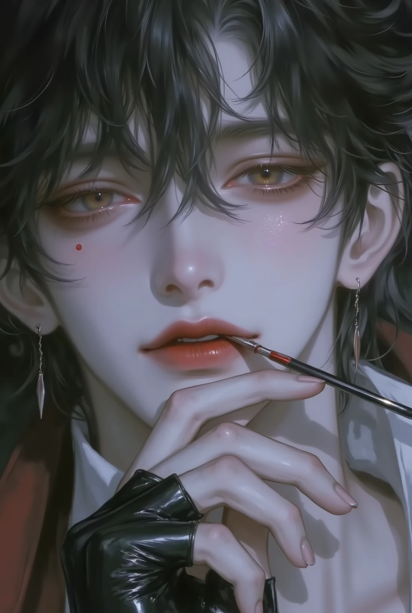  The Beautiful Darkness of One Person in the Tattered Anime Has Fallen
Bad スリザリン Boy、   midnight on a floating island、 Dark illustration 、20 years old、  Japan-Korea half、 smoothly drawn 、Gently drawn 、 black short hair、   handsome and well-groomed hair   、 cool slender eyes  、Small face、  tall 、  style、 seduces、despair、  faint smile showing up to the waist、 upper body、 has red scars  、 Lying on the floor 、 close his eyelids 、  shrouded in black smoke  、  The Tattered Slytherin Raw Uniform  、 Can be seen up to the waist。 using the RenderMan renderer  。  3D digital art  。  high resolution、  high contrast、  high chroma。