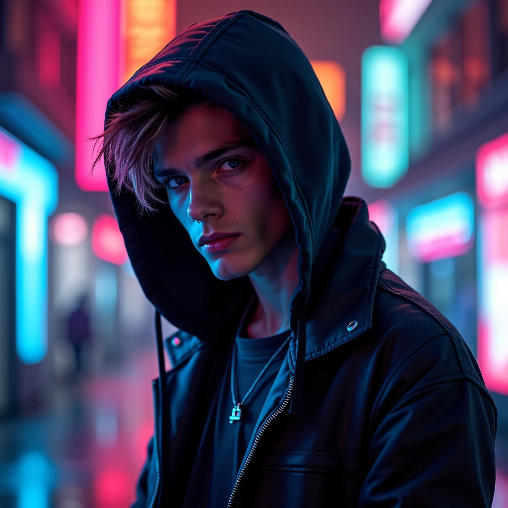 Arafed image of a man in a hoodie standing in a city - SeaArt AI