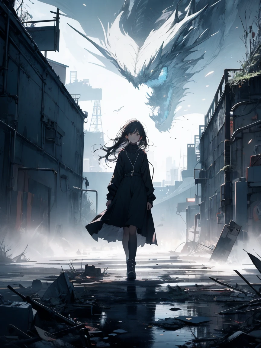 Absurd, High resolution, Very detailed, (One Girl:1.3),Remains、 Complex architecture, break , Creating a destructive image of the devil, It has horrible features, Dark Power, A desire for chaos and destruction. break , Curved perspective. break , In the cityscape