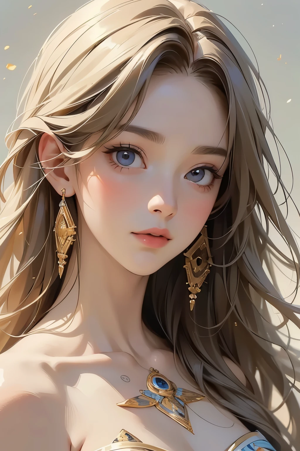 (  A Young Lady Angel )、 portrait ，(whole body)、   detailed face,   detailed skin,   beautiful hair、 Klimt Style 、Ink Art, Fibonacci,  (  TOP QUALITY、   high resolution、  Masterpiece)、8k、 wallpaper、
