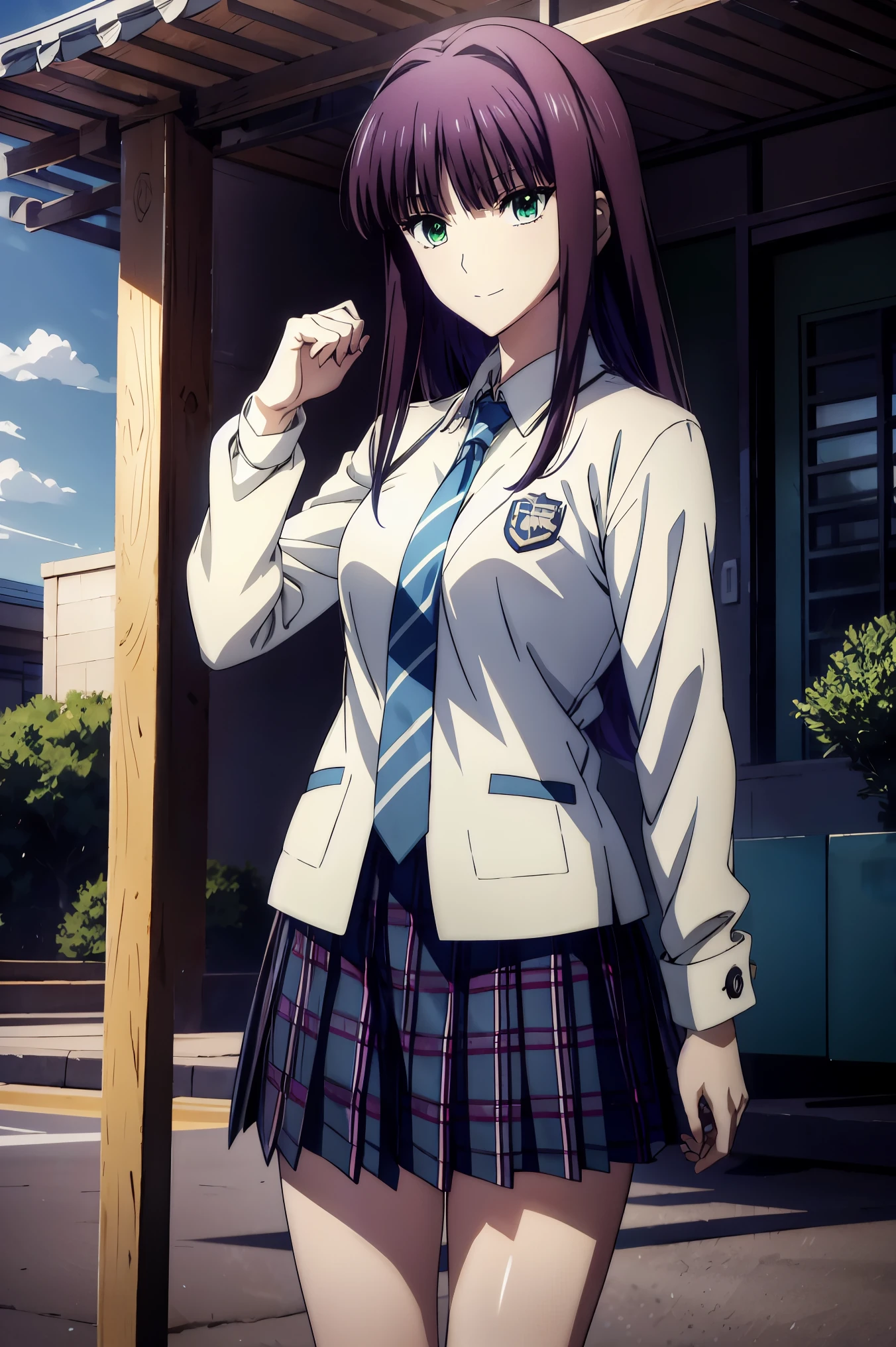 smile face,  blazer uniform,赤  purple hair,  Green Eyes ,  eyes like jewels, 超  high resolution, (((  Green Eyes))),赤  purple hair,  beautifulアニメ高校の女の子,(  Masterpiece:1.2, 最  high quality ), (  exists, photo  exists:1.4),  beautifulイラスト, (  natural light , Movie Screenplay  ), nsfw,  watch viewers  , COWBOY SHOOTING , Front view of the company  :0.6, seat,  Japanese, university student の女の子,  Perfect Face,  beautiful髪,  beautiful顔,  beautiful and amazing eyes,  beautiful鎖骨,  beautiful体,  beautiful胸,  beautiful太もも,  beautiful足,  beautiful指 , (((  navy jacket  ),  light blue shirt , details  beautiful DEL I'm CATE EYES FULL OF DEC I ON ,  Black Sox,  blue tartan ribbon tie  )), (  beautiful風景),  evening , Riverside, walk, Smooth animated CG art  , 魅惑的な  Anime Girl  ,  Let's Make a Girl in a Long Coat  ,  high resolution,  very detailedなイラスト,  DARK BLUE PLEATED MINISKIRT VIBRATOR ,  RAW Photo  ,  film grain ,  are standing , U  high resolution and 8K Connection , 長い赤  purple hairと  Green Eyesをした  Anime Girl  ,  Anime Moe Art Style  , 若い  Anime Girl  の接写, Smooth animated CG art  ,  beautifulアニメの university student の女の子,  Anime Moe Art Style  , シュールな university student の女の子,  Anime Girl  , 魅力的な  Anime Girl  , シュールな university student の女の子, GIRL WITH SHINY CLOTHING ,  high resolution,  CG Details  ,  high quality shadows,  beautiful、delicate face、All the details , ディテール  beautiful DELICATE EYES FULL OF DECISION,break(  high resolution8Kの壁紙 ),(高度に  CG Details  8kの壁紙),Makima (  chainsaw man ),Scathach (  destiny  / GRAND ORDER REQUIRED ),reika shimohira ,  high resolution, とても繊細で  beautifulCGイラスト,最  high quality ,  exists Feeling ,  exists fabric,  exists texture,(((  debris flies))), (((最  high quality ))),8k,At 32k,  Masterpiece,  beautiful and charming anime woman ,  supermarket,  very detailed,  high resolution,シュールな university student の女の子,  Masterpiece, 最  high quality ,  high quality , Freshness  ,  high quality texture,  high quality shadow,  high detail,  sex , seat, university student ,  alone,I,  alone,  alone, ADULT BIB ,  beautiful長い脚,  beautiful胸,  beautiful太もも, Tight legs ,  beautiful leg line ,  Slender Waist in an Unmanned Bar  ,Mature body girl, Big breasts only  ,  beautiful胸,reddish  purple hair,  purple hair, BLACK CURRANT HAIR , charming  Anime Girl  ,  colorful hair,  straight hair ,shy smile,幸せそうなsmile, Brilliant appearance  ,cute smile,Cool Beauty,  beautiful女性,  handsome face  ,  beautiful写実性,  attractive figure ,  enchanting face  ,  calm look  ,  beautiful髪,smile,  colorful eyes ,  Green Eyes,Jade Eyes,  beautiful目,bright eyes, DELICATE EYES FULL OF DECISION, Jewel Eyes ,Jade Eyes,(  Green Eyes:1.5),  charming face ,8 heads,:: 174cm,彼女は首に  necklace 身に着けています,  necklace ,beaded  necklace ,Magatama Accessories,smile,