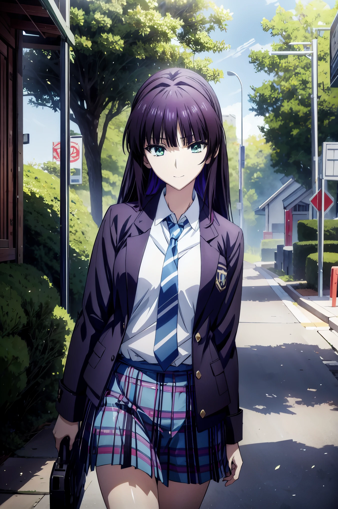 smile face,  blazer uniform,赤  purple hair,  Green Eyes ,  eyes like jewels, 超  high resolution, (((  Green Eyes))),赤  purple hair,  beautifulアニメ高校の女の子,(  Masterpiece:1.2, 最  high quality ), (  exists, photo  exists:1.4),  beautifulイラスト, (  natural light , Movie Screenplay  ), nsfw,  watch viewers  , COWBOY SHOOTING , Front view of the company  :0.6, seat,  Japanese, university student の女の子,  Perfect Face,  beautiful髪,  beautiful顔,  beautiful and amazing eyes,  beautiful鎖骨,  beautiful体,  beautiful胸,  beautiful太もも,  beautiful足,  beautiful指 , (((  navy jacket  ),  light blue shirt , details  beautiful DEL I'm CATE EYES FULL OF DEC I ON ,  Black Sox,  blue tartan ribbon tie  )), (  beautiful風景),  evening , Riverside, walk, Smooth animated CG art  , 魅惑的な  Anime Girl  ,  Let's Make a Girl in a Long Coat  ,  high resolution,  very detailedなイラスト,  DARK BLUE PLEATED MINISKIRT VIBRATOR ,  RAW Photo  ,  film grain ,  are standing , U  high resolution and 8K Connection , 長い赤  purple hairと  Green Eyesをした  Anime Girl  ,  Anime Moe Art Style  , 若い  Anime Girl  の接写, Smooth animated CG art  ,  beautifulアニメの university student の女の子,  Anime Moe Art Style  , シュールな university student の女の子,  Anime Girl  , 魅力的な  Anime Girl  , シュールな university student の女の子, GIRL WITH SHINY CLOTHING ,  high resolution,  CG Details  ,  high quality shadows,  beautiful、delicate face、All the details , ディテール  beautiful DELICATE EYES FULL OF DECISION,break(  high resolution8Kの壁紙 ),(高度に  CG Details  8kの壁紙),Makima (  chainsaw man ),Scathach (  destiny  / GRAND ORDER REQUIRED ),reika shimohira ,  high resolution, とても繊細で  beautifulCGイラスト,最  high quality ,  exists Feeling ,  exists fabric,  exists texture,(((  debris flies))), (((最  high quality ))),8k,At 32k,  Masterpiece,  beautiful and charming anime woman ,  supermarket,  very detailed,  high resolution,シュールな university student の女の子,  Masterpiece, 最  high quality ,  high quality , Freshness  ,  high quality texture,  high quality shadow,  high detail,  sex , seat, university student ,  alone,I,  alone,  alone, ADULT BIB ,  beautiful長い脚,  beautiful胸,  beautiful太もも, Tight legs ,  beautiful leg line ,  Slender Waist in an Unmanned Bar  ,Mature body girl, Big breasts only  ,  beautiful胸,reddish  purple hair,  purple hair, BLACK CURRANT HAIR , charming  Anime Girl  ,  colorful hair,  straight hair ,shy smile,幸せそうなsmile, Brilliant appearance  ,cute smile,Cool Beauty,  beautiful女性,  handsome face  ,  beautiful写実性,  attractive figure ,  enchanting face  ,  calm look  ,  beautiful髪,smile,  colorful eyes ,  Green Eyes,Jade Eyes,  beautiful目,bright eyes, DELICATE EYES FULL OF DECISION, Jewel Eyes ,Jade Eyes,(  Green Eyes:1.5),  charming face ,8 heads,:: 174cm,彼女は首に  necklace 身に着けています,  necklace ,beaded  necklace ,Magatama Accessories,smile,