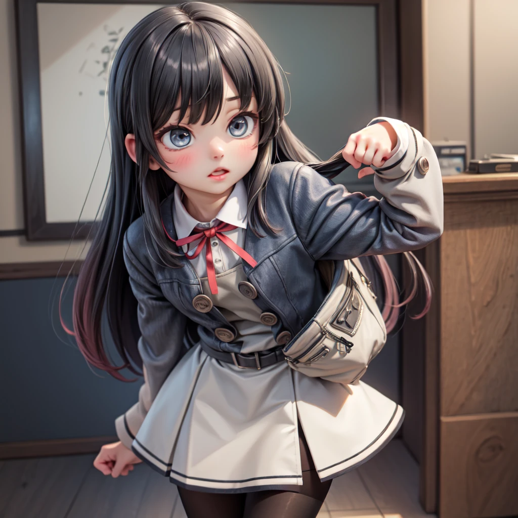 Photorealsitic, hight resolution, 1 rapariga, Korea person, A dark-haired、Black jacket、knee high socks