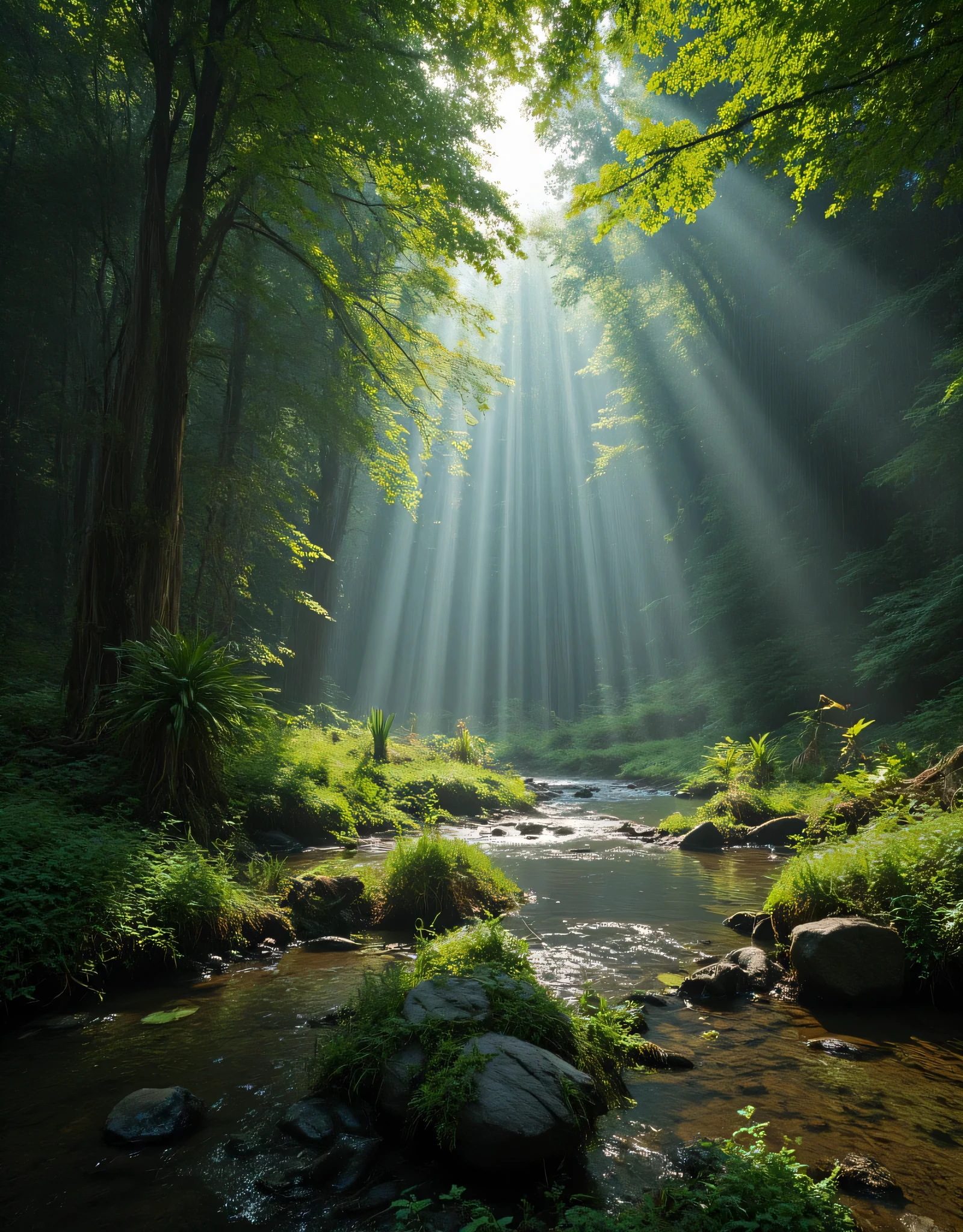**Prompt:** Imagine stepping into a serene hyperrealistic world where deep rain forest nature’s beauty takes center stage scenery. Describe the breathtaking scene of a majestic deep forest swamp, surrounded by lush greenery and vibrant flora. Explore the diverse artistic interpretations of this landscape, from hyper-realistic details capturing the realistic texture of the rocks and water droplets to the stunning realistic elegance found in National Geographic photography. Focus on the interplay best of light and shadow conception of best nature photography composition. Raining cloudy through the flora canopy, creating a mesmerizing array of best colors. Convey the fullest depth of this image using the best photography composition techniques, emphasizing the concept of mixed lighting and ultra-high-definition clarity that allows every element of the scene to come alive. Invite your readers to immerse themselves in this captivating visual experience.