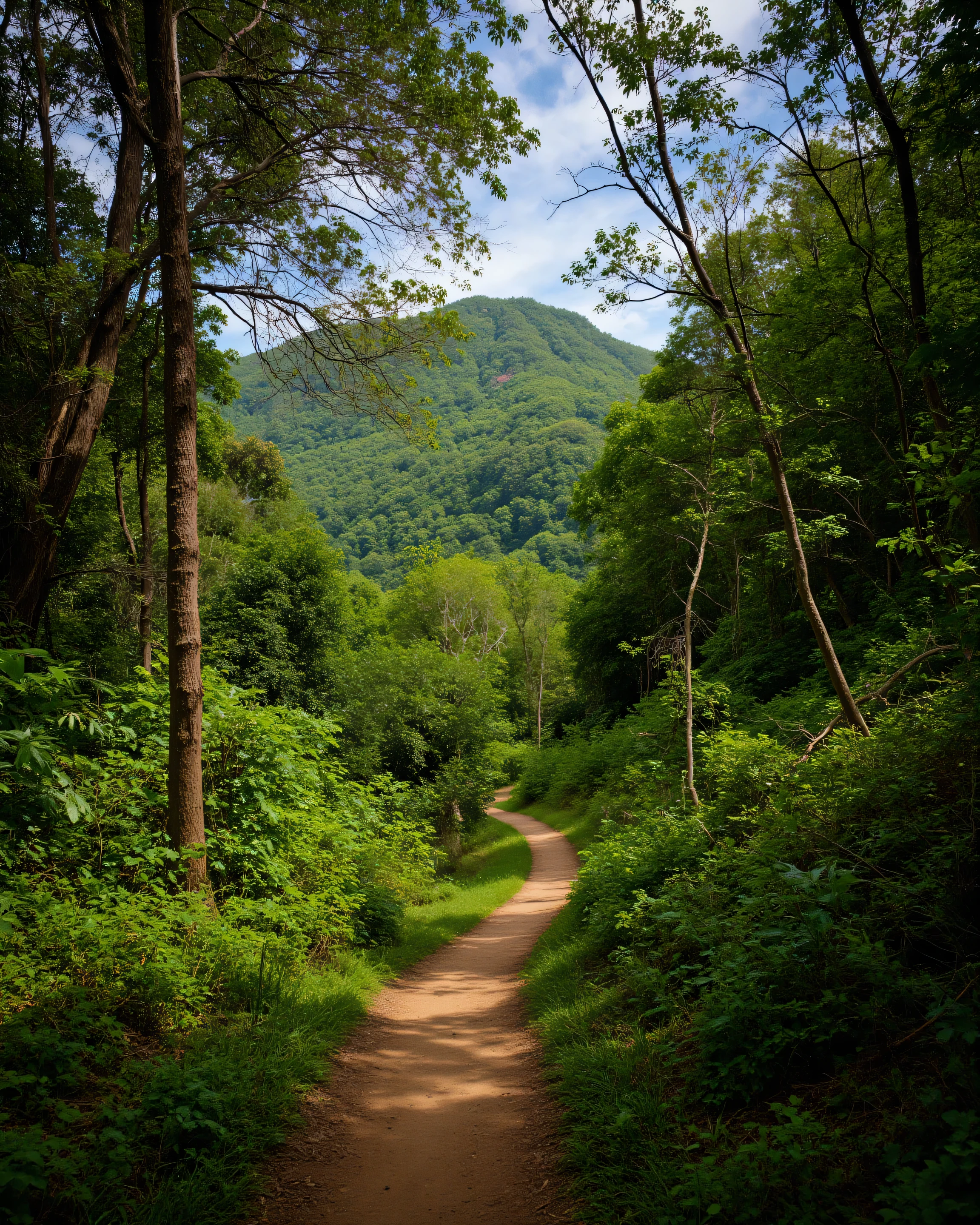 Create an ultra-definition photo image capturing a hyper-realistic portrayal of a deep rain tropical forest hiking trail. Emphasize the stunning intricacies of nature, employing a National Geographic photography style. Highlight the hyper-realistic textures of the foliage, the interplay of light and shadow, and the natural vibrant colors throughout the realistic scene. Focus on a mixed lighting concept that enhances the fullest depth and clarity of the image, showcasing it as an award-winning piece of nature photography. Ensure the final result is a RAW photo image of the highest quality, inviting viewers to immerse themselves in the serene beauty of this untouched hyper-realistic tropical wilderness.