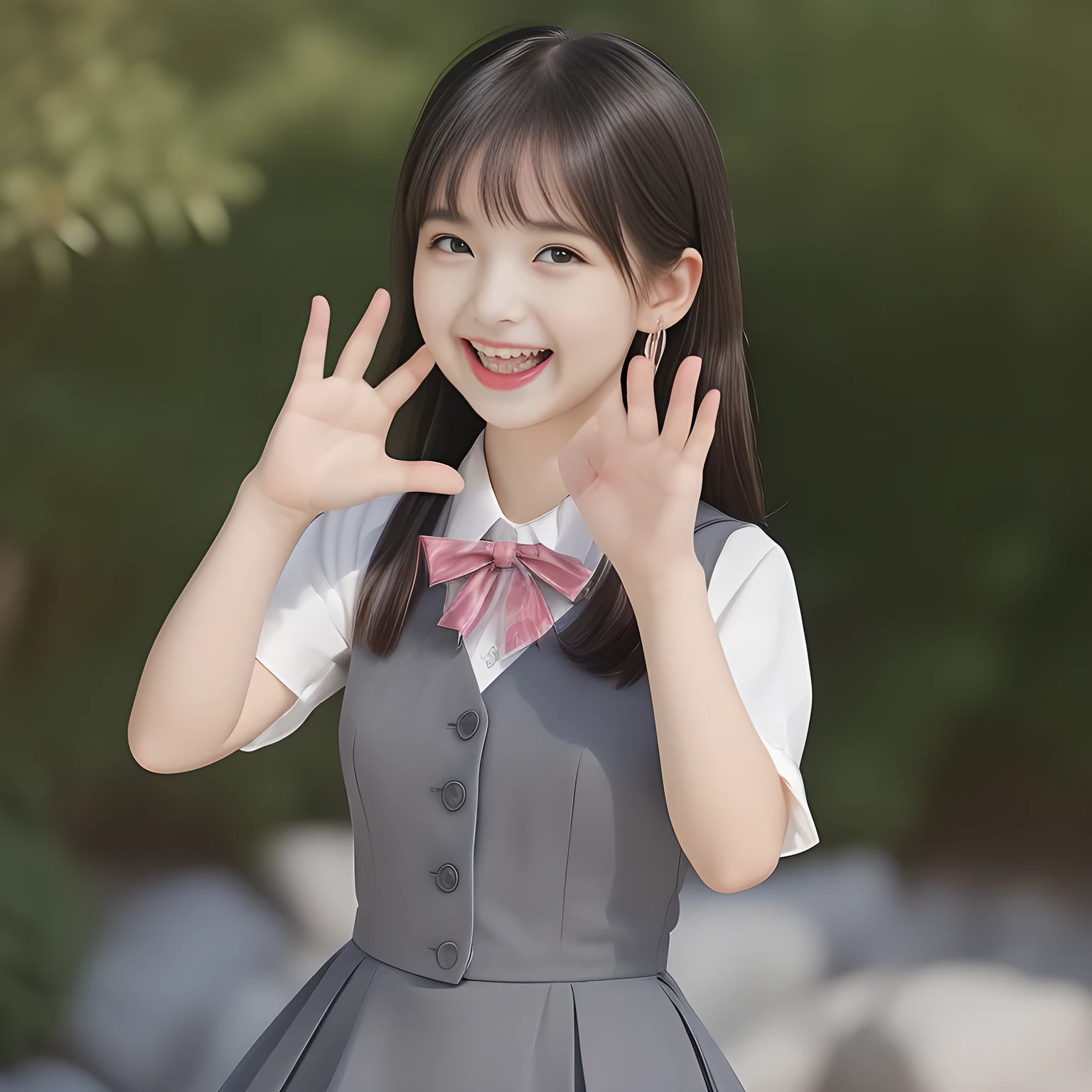 (highest quality, masterpiece, high resolution:1.2), 4K, (Photo quality detailed foreground: 1.2), geometry, ((bewitching naughty rascal younger sister succubi twins) (make fun of the viewer's very sensitive body and move together rhythmically with shampoo foam) in the viewer's clear lewd fetish dream. Girls twins of Cute noble girly very-long-hair Japanese photo model are seated (in a gorgeous lascivious bathtub of bathroom and shower water) and can't stop kissing the viewer and looking at the viewer with her (too beautiful eyes like laughing fashion model, (laughing surprised face)), (Using expensive face-whitening cosmetics to make her skin more beautiful and pure by professional makeup artist: 1.5), (devious girlish fascinating laughter in bliss, devious girlish pose: 2.0), Laughing cutely, ((Light-Gray) Japanese school girly vest Uniform with neat girly light-yellow short-sleeves school blouse, puffed short sleeves: 1.2), (Dark blue glossy glossy school ribbon on the breast: 1.0), (Extremely laughing cheeks: 1.8), (Beautiful light-amber large clear open eyes with balanced and detailed cutely: 1.4), (double eyelids: 1.0), (highly curled bangs: 1.2), (Glossy lips: 1.0), (very expensive earrings with gems: 1.2), (white and clear skin: 1.0), (Laughing cute princess's eyes looking at me: 1.2), (Very shy, cute, slender, pretty, pretty, too girly & Girlish: National Beautiful Girl Grand Prix winners twins in the viewer's clear lewd fetish dream: 2.0), (The girls know well about the viewer's super fetishism for school uniforms, and satisfies it completely with her hands and skirts deeply (in the viewer's clear lewd deep dream): 1.3)