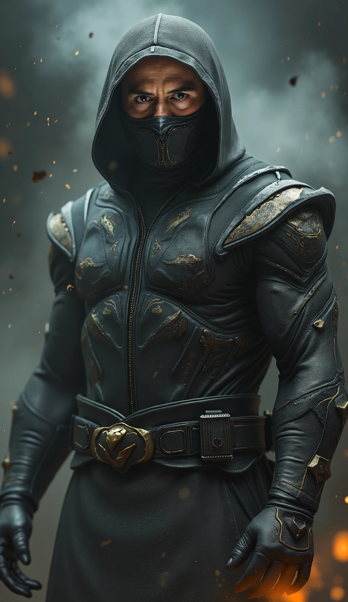 Robert Downey Jr. as Smoke brings a stylish and complex reinterpretation of the character of *Mortal Kombat*. Wearing a dark gray ninja outfit, almost metallic, he exudes a mysterious and unpredictable presence, with his smoke and shadow inspired look. Your mask, matching the ethereal tone of his skill, partially hiding his face, leaving only his piercing eyes showing, transmitting his cunning and intelligence. A figura de Downey Jr. as Smoke is unique, bringing a lightness of movement and an unmistakable style. He is not only a master of shadows, but a calculating strategist who uses his smoke manipulation powers to disorient and deceive his opponents. Every movement seems to be made with calculated precision, where his ability to disappear and reappear is as agile as a dance, making him almost intangible on the battlefield. With a shrewd expression and an uncomplicated posture, Robert Downey Jr. as Smoke brings a cynical charm to the character. His ability to hide in the shadows, surprising with quick attacks and disappearing like a mist makes his unmistakable presence, creating a mysterious and calculating warrior.

