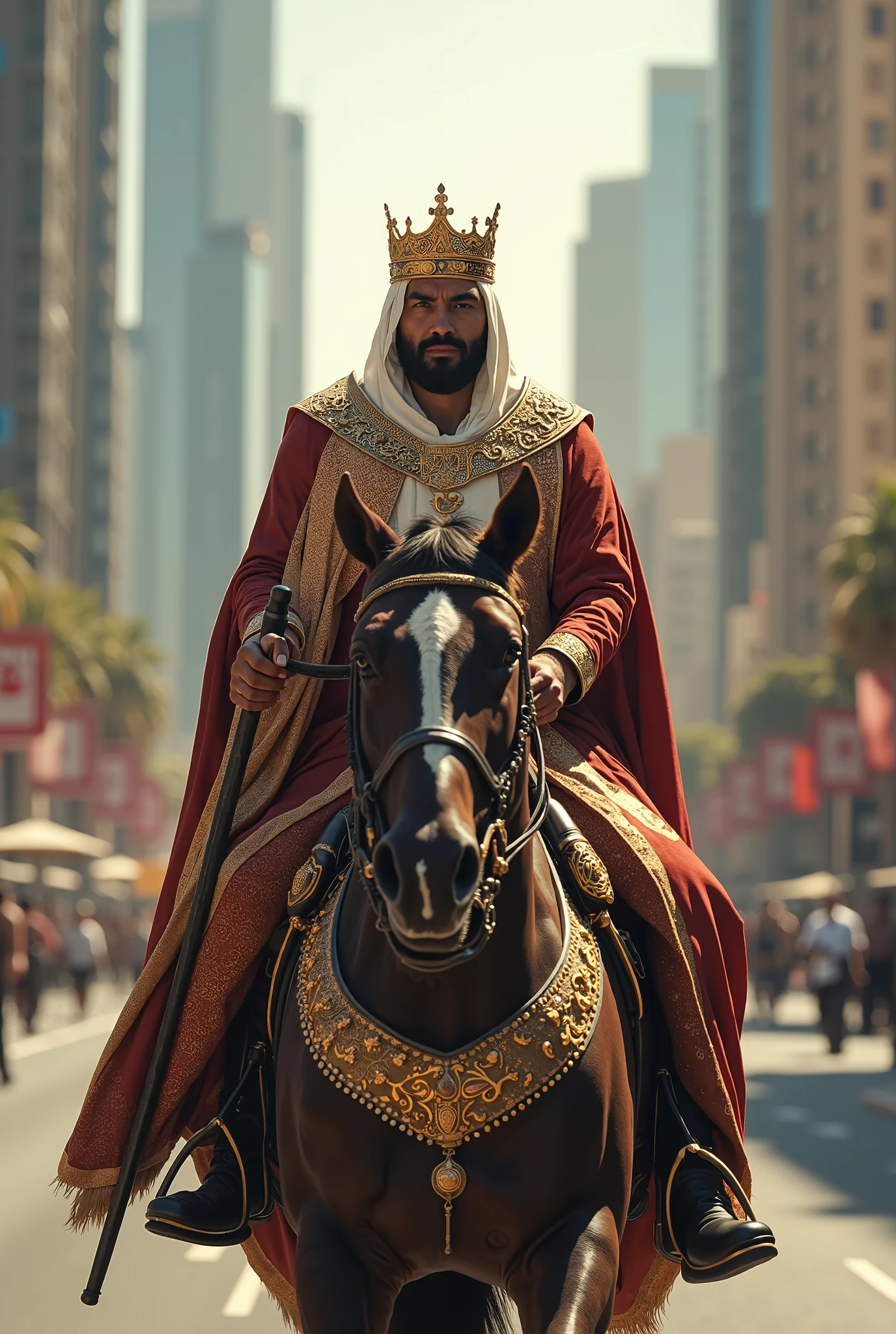 Illustrate a scene hunders Centuries ago a beutiful Arab men surrounded by wealth, children, and followers. Show him in a position of leadership and respect, reflecting his prosperous and influential status in society." (Realistic) ((UHD)) ((anatomically correct)))