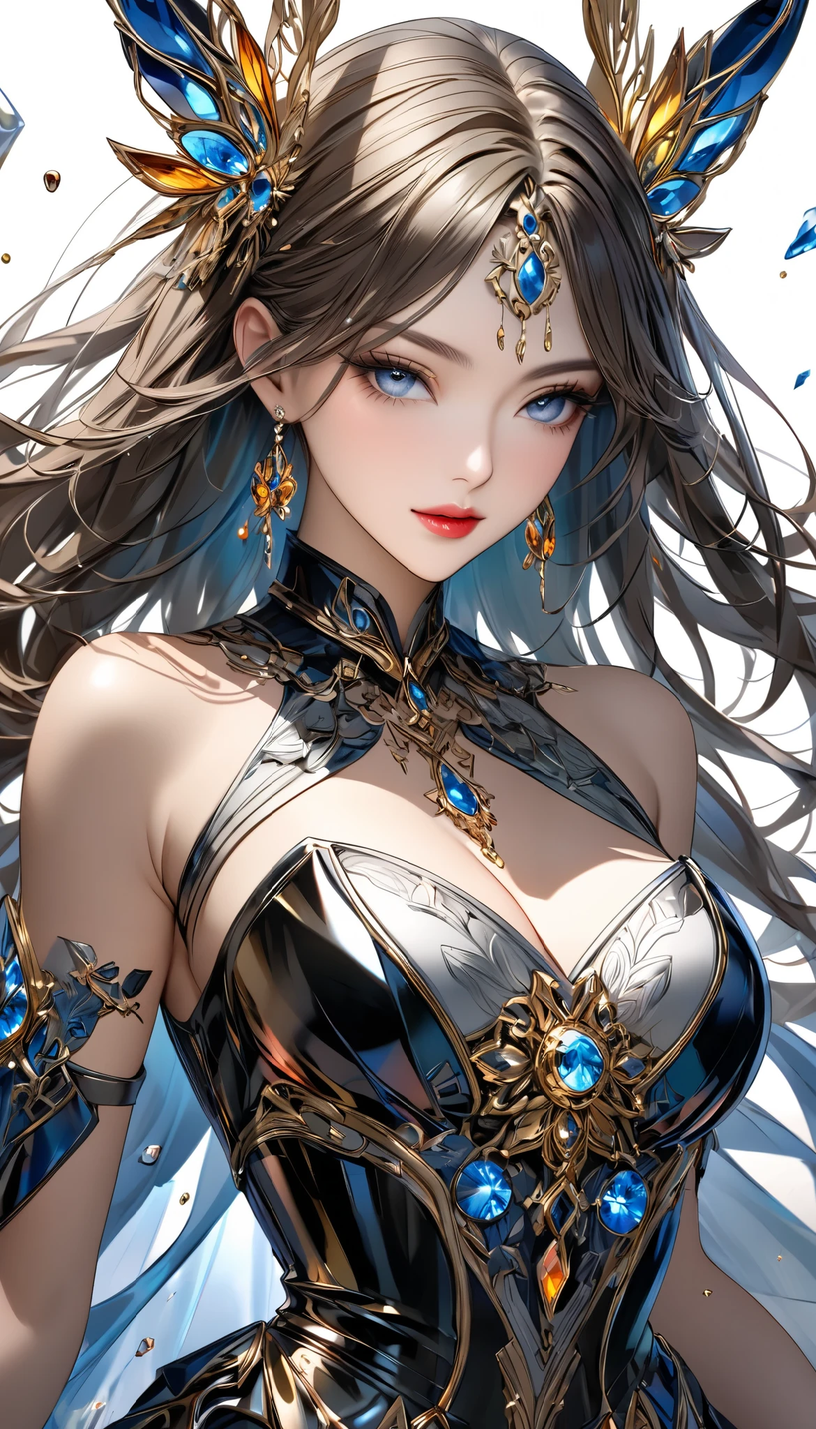 intricate ornate anime cgi style, super detailed fantasy characters, 4K highly detailed digital art, karol bak uhd, cyborg goddess in cosmos, beautiful digital works of art, 2. 5 d cgi anime fantasy artwork, Goddess. extremely high detail, portrait of cyborg queen, extremely detailed goddess shot