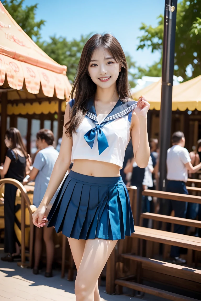 (high quality)、(High resolution)、2 elementary school students、Look at me with a smile、whole body、Big Breasts、Sleeveless shirt with buttons and collar、Tight mini skirt、Mouth open and short of breath、Cowboy Shot