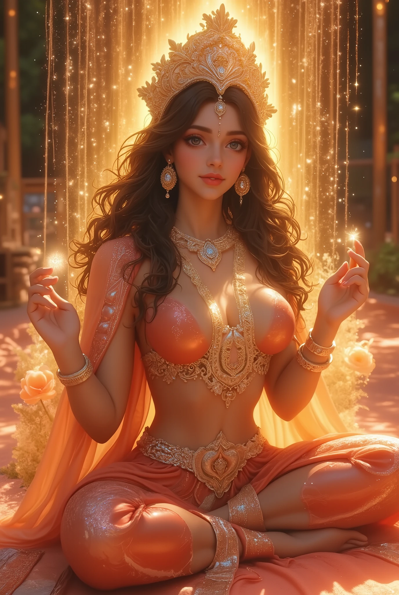 Golden Yami from Trouble Darkness is naked and spreading her legs while spreading her genitals with her hands。