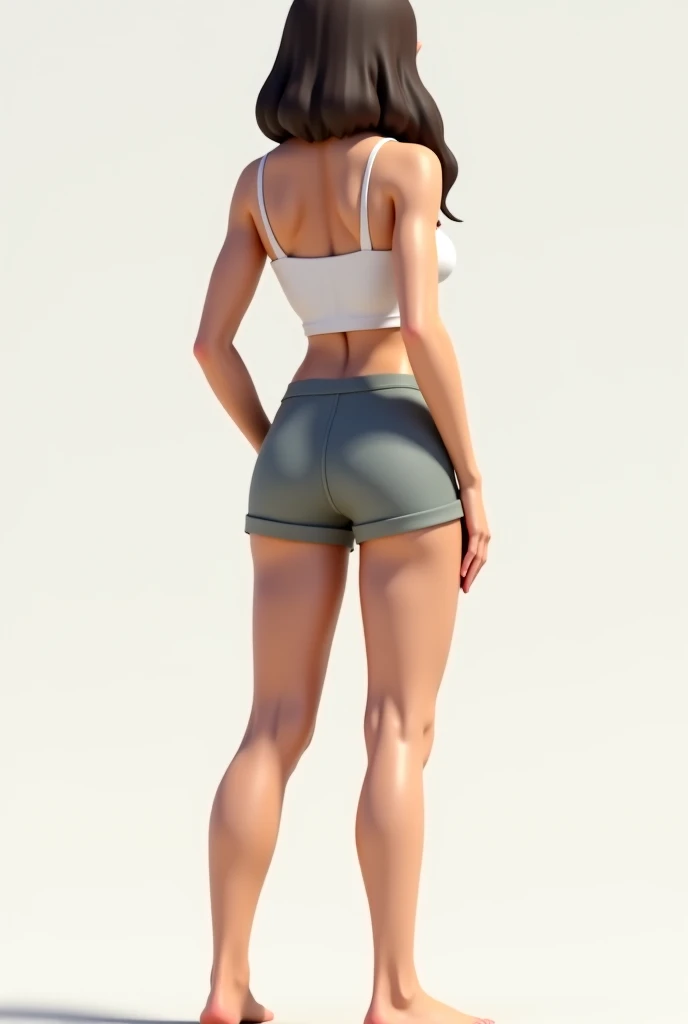 Kid girl in short leggins full body standing backwards with big ass