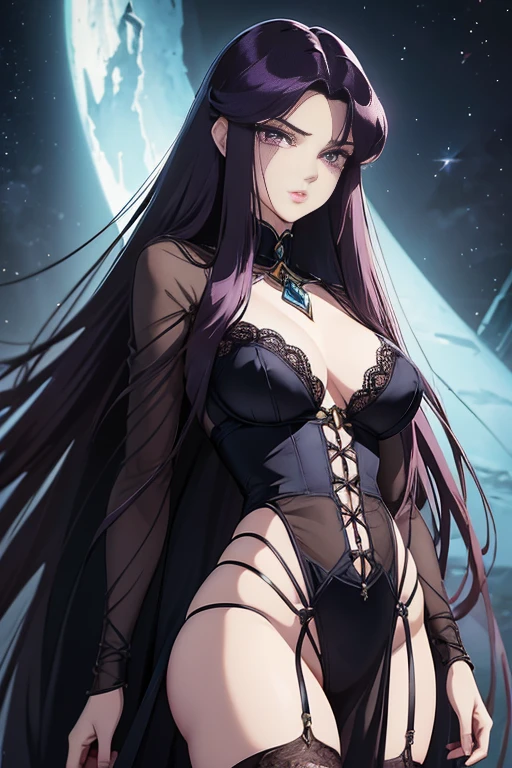 (((long strands of hair in front of face, hair strands between eyes))) (best quality, masterpiece, colorful, dynamic angle, highest detailed) (official art, extreme detailed, highest detailed) (long straight black hair, hair covering face, pale skin, dark makeup, red eyes that do not glow) serious expression, extremely long straight dark hair, small breasts, tired eyes, wearing pelvic curtain, black clothes, chains, bracelets all over arms, hair in front of face, (((very slender body, ite))), haughty expression, bored, revealing clothing, chain mail bikini, visible thong straps, very long hair, hair in front of face, albedow, face covered by hair, hair between eyes,