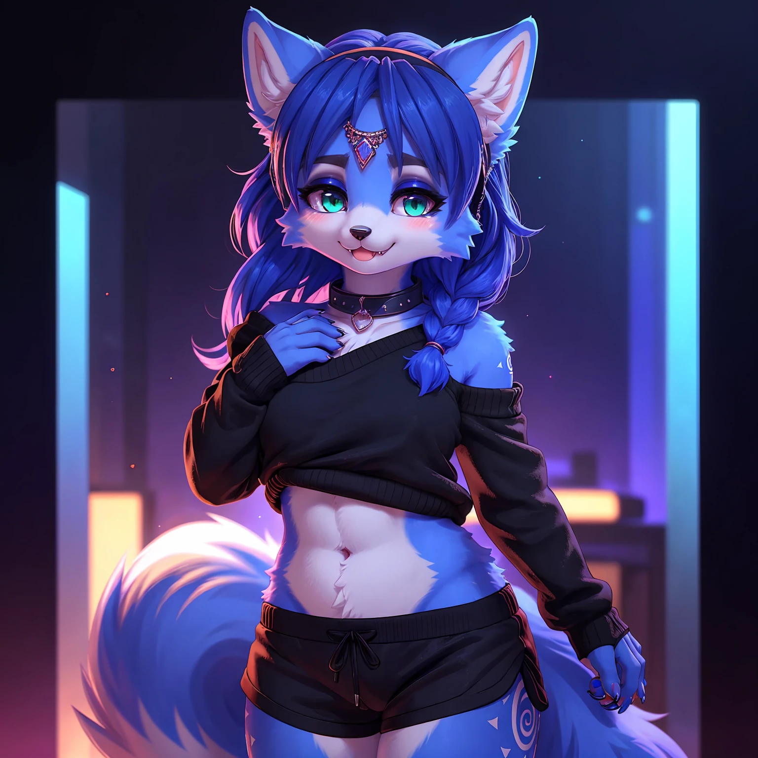 ((((SFW)))), carreguei o e621, lindo e detalhado,mulher (((female))) ((antropo)) hiena, Ross Tran, por Ruan Jia, por Zaush, por Foxovh, cinematic lighting, sedutor, hiena, coxas, (peito enorme), full body view, (antropo, pele fofa, foco do personagem:1.1), 1 garota, cachorro antropo, pele do corpo, rabo de cachorro, Sozinho, medium breasts, (coxas grossas), curvado, (azul,Preto e branco colors_roupas) focar em , biki big sexy mom sensual mom , (heart-shaped pupils), sensual, sedutor, se apaixone garota, juridical, bonitinho, cara de safada, , grande show de halo , Cabelo preto com mechas azuis. garota samurai dentro da bunda, Uniforme sensual , com a camisa encharcada , Visible saliva offering to breasts and partial sex clothes ((She's showing off her sensuality) ( colar azul.) hottest 1st position for blue eyes sexy naughty face comfortable anime style cartoon style squirrel ears with blue hair ponytail , desenho digital e cidade colorida ao fundo, sexual expression.) (roupas colors: azul, Preto e branco) (sensual roupas), arte digital, sexual position, corada, formato ampulheta, cauda peluda