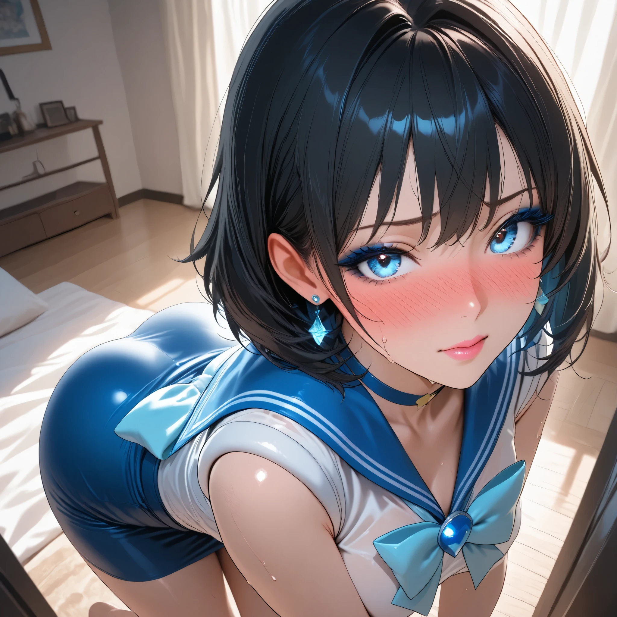 (Ultra-realistic), (figure), (High resolution), (8K), (Very detailed), (Best figure), (Beautiful attention to detail), (Highest quality), (Very detailedな), (masterpiece), (wallpaper), (Detailed face), alone, (Dynamic pose), One Girl, White wavy hair on the bed, Losing clothes, Japanese, Iris-colored eyes, (((Very thin, Small and short nightdress)), Medium chest, Long legs, Best foot comfort, (No pants), (No bra)   Fart, smoke, color, on all fours