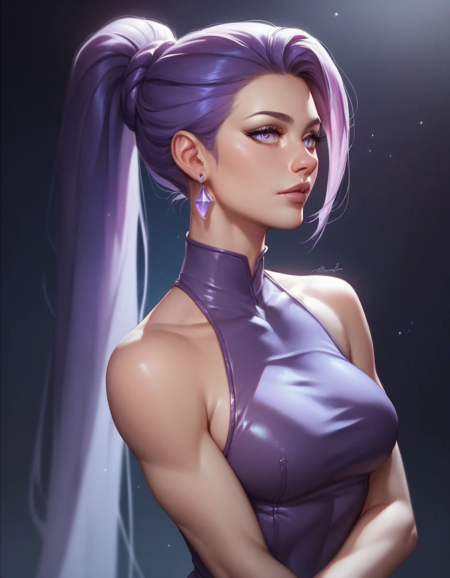 Masterpiece, stunning realistic, best quality, sharpness, 1 girl ,jessie pokemon, solo, team rocket, gloves, hair slicked back, long hair, jewelry, earrings, blue eyes, white background,very long hair, simple background, smile, purple hair, looking at viewer, breasts, large breastsstanding in a white room,y cum on breasts:1),completely naked,nudity, nude,