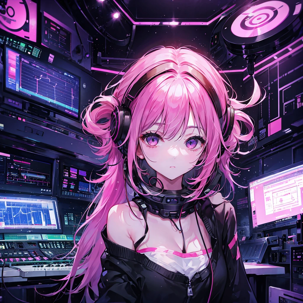 （Finest quality）、（超A high resolution）、（super delicate best anime）
girl with、night sky neon、cyberpunked、One-person viewpoint、masutepiece、Colorful hair、Textured skin、Tank tops、headphones、hotpants、boots、beautidful eyes、Futuristic background、Longhaire、The wind is blowing、neons、