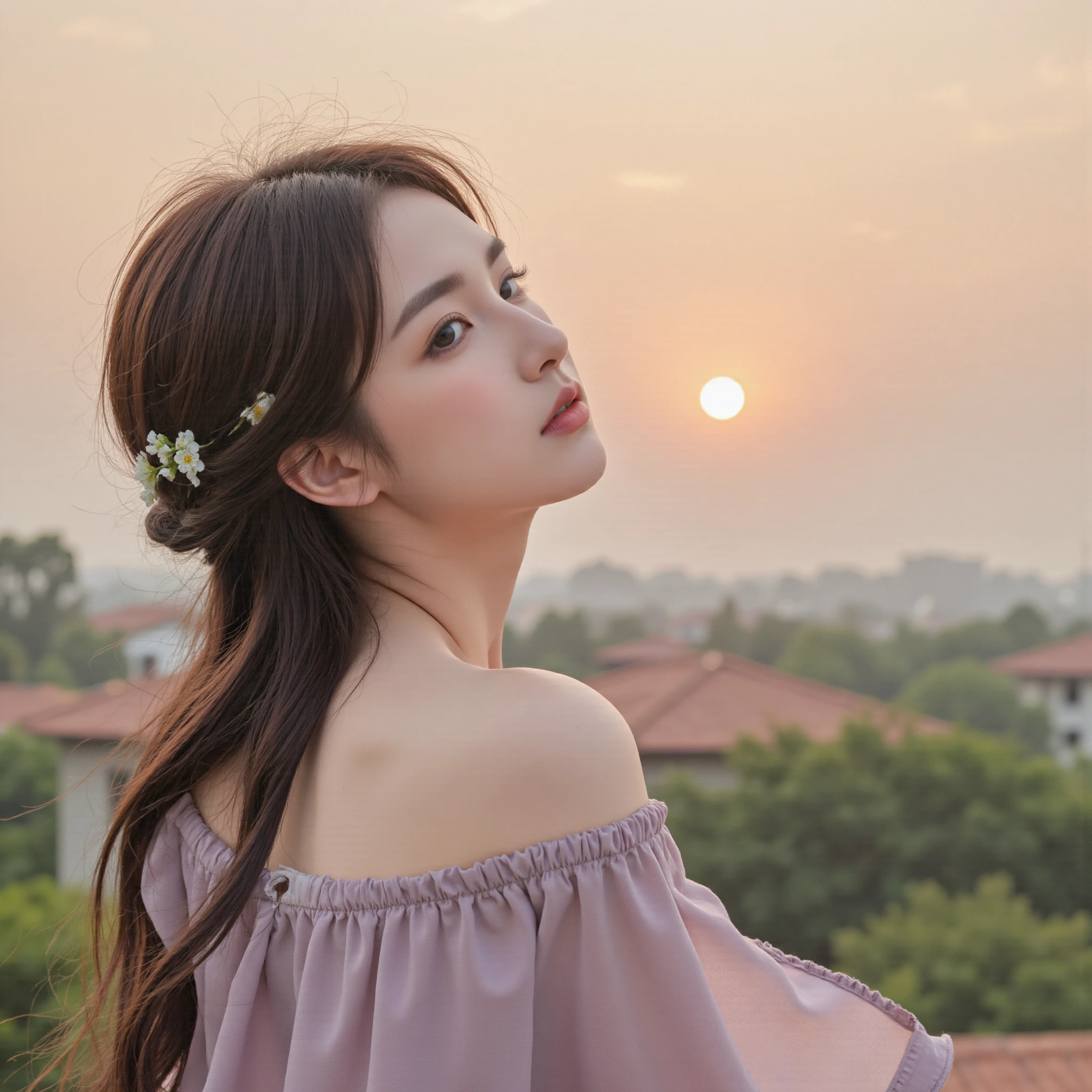 Araffe woman with long hair and a flower in her hair - SeaArt AI