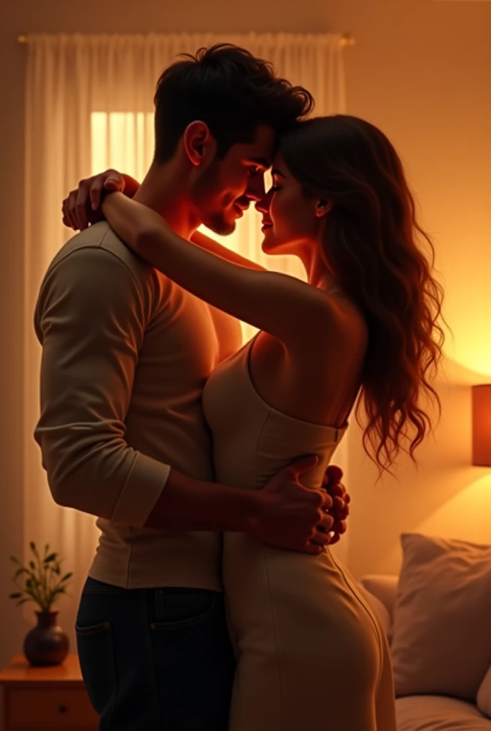 NSFW, a girl kneeling in front of a mans big , (((1 girl and 1man, couple, having sex))), (a man standing in front of a kneeling woman sucking his penis), (girl kneeling in front of a man:1.3), (woman sucking his penis), (1 girl: Very pretty 17 year old girl, (Brown hair ondulado semilargo, hits), medium breasts with cleavage, Very attractive 18 year old boy, brown skin (Brown hair, curly, hits), with a t-shirt